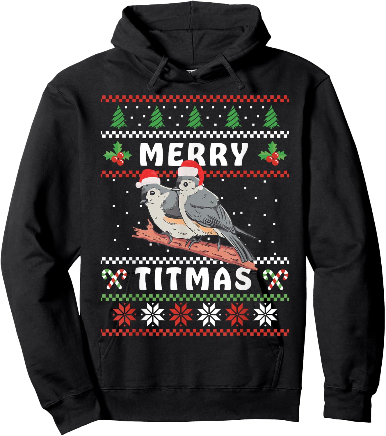 Funny Tufted Titmouse Merry Titmas Gift Bird watching Hoodie - Hoodie | Black