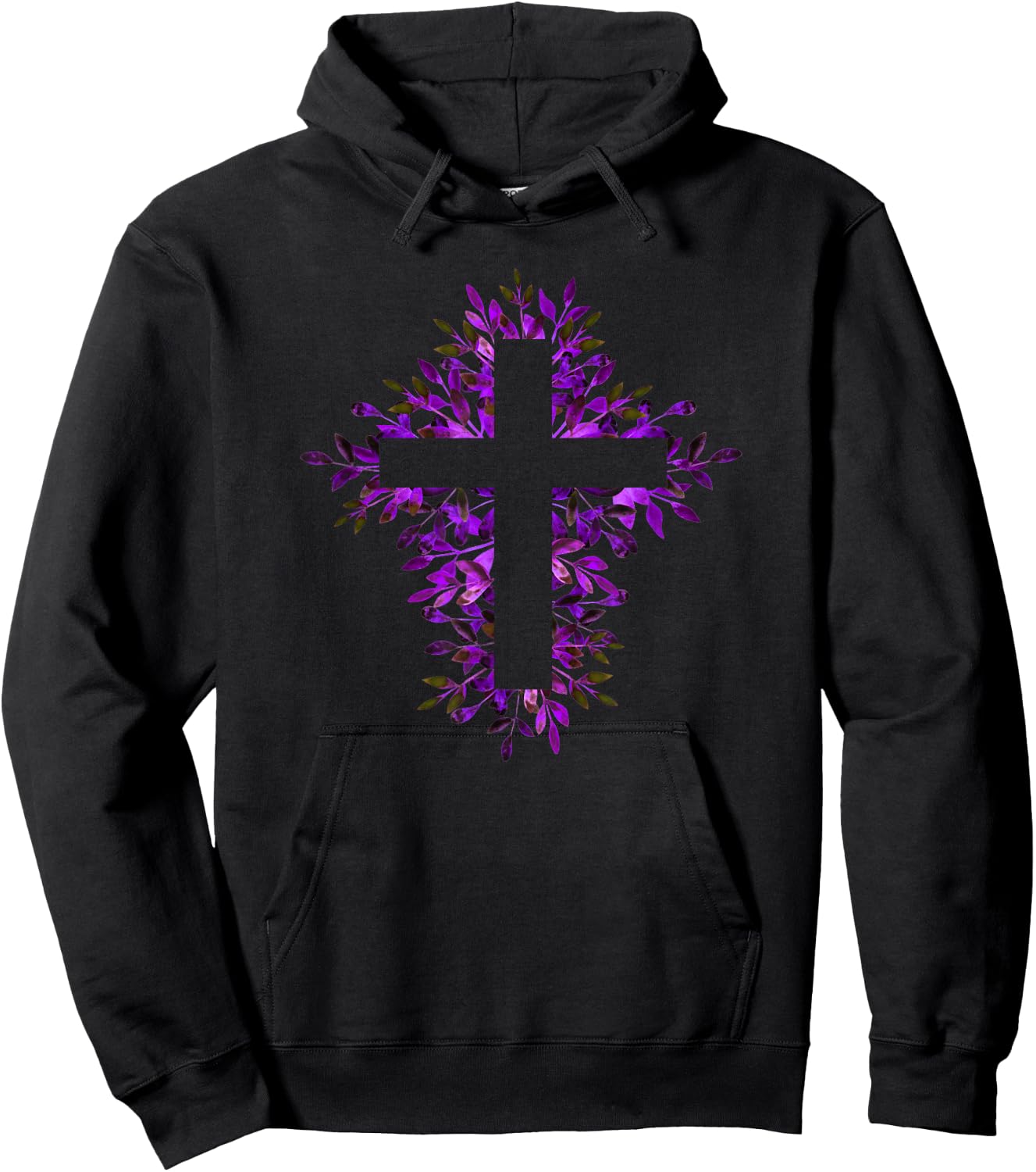 Purple Blue Floral Spring Fall Cross Christian Faith Lover Hoodie - Hoodie | Black