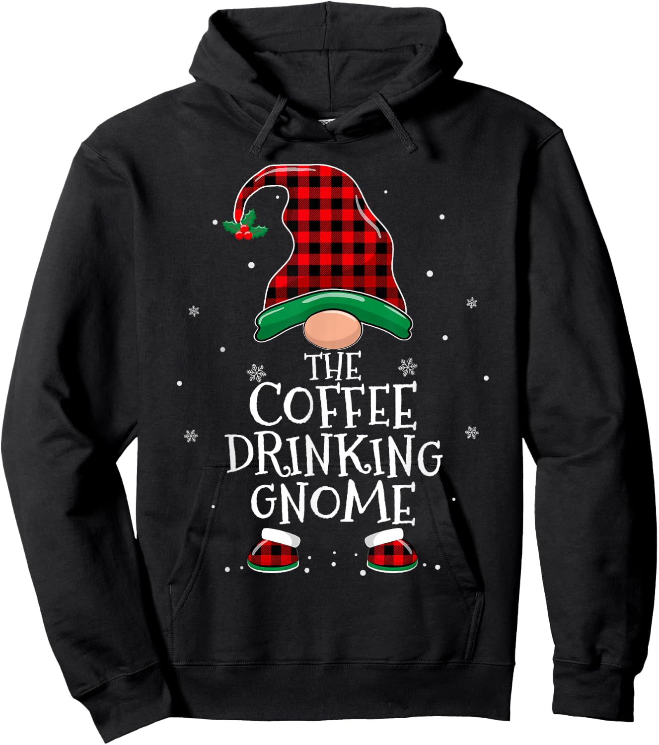 Coffee Drinking Gnome Xmas Family Matching Funny Christmas Hoodie - Hoodie | Black