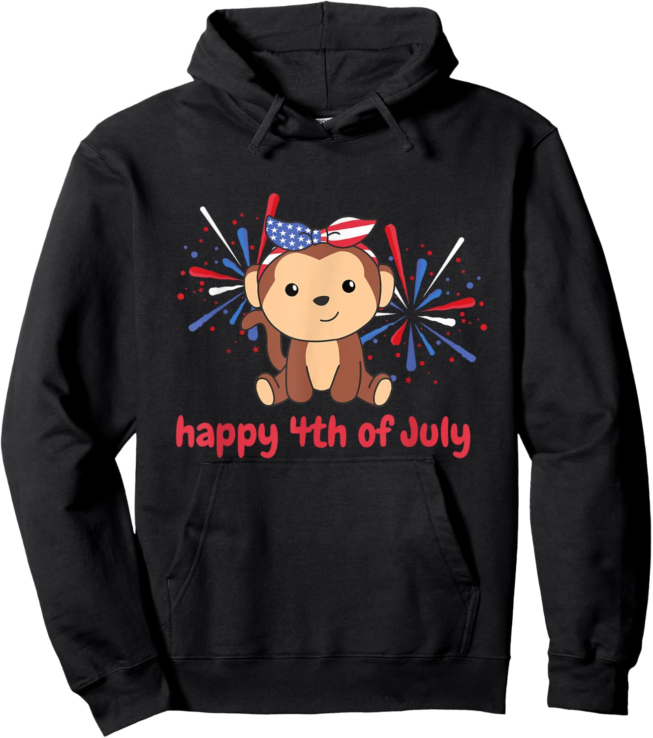 4th Of July American Monkey For Kids Usa Fireworks Monkey Hoodie - Hoodie | Black