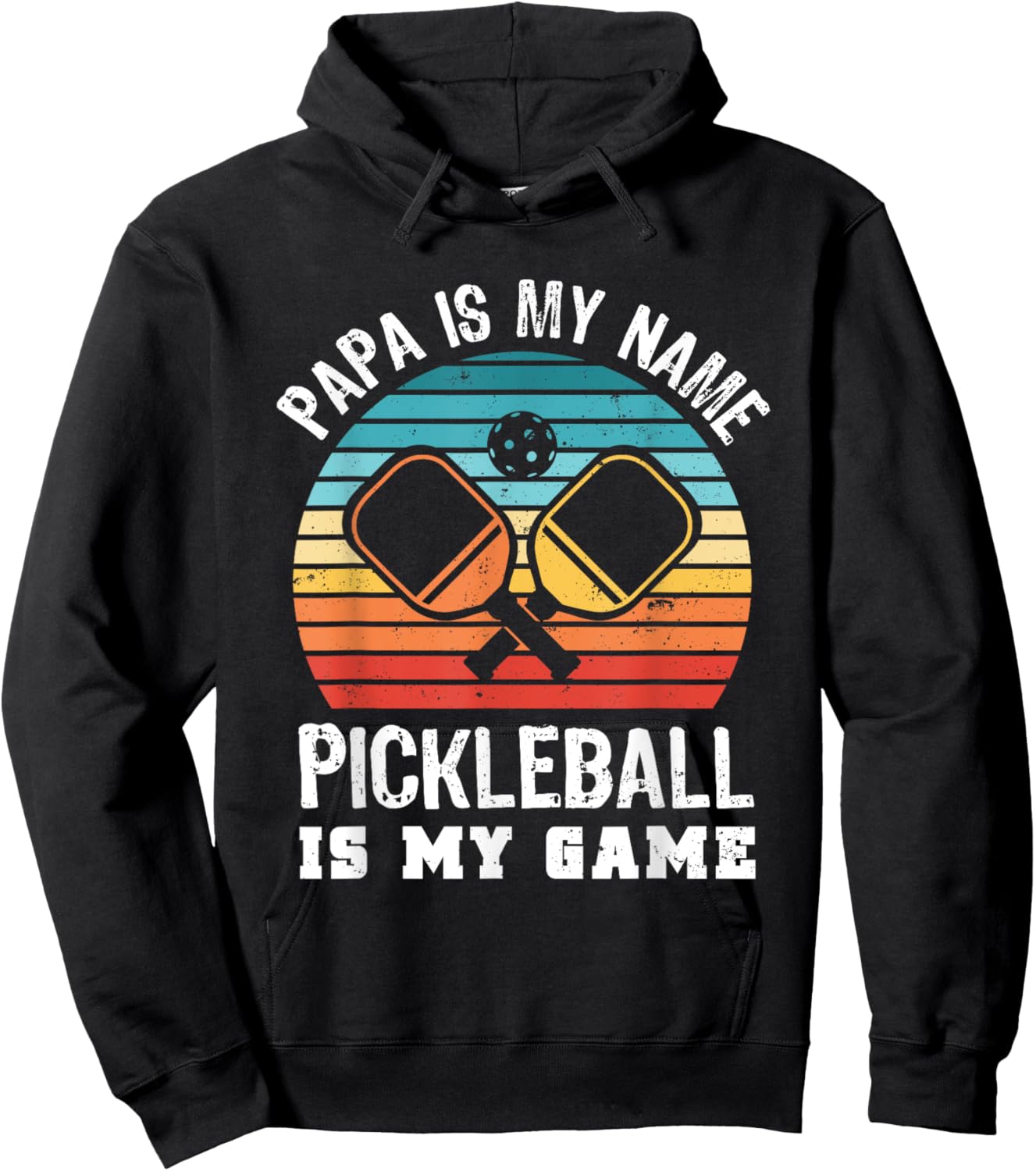 Funny Retro Papa Pickleball Sunset Gift Hoodie - Hoodie | Black