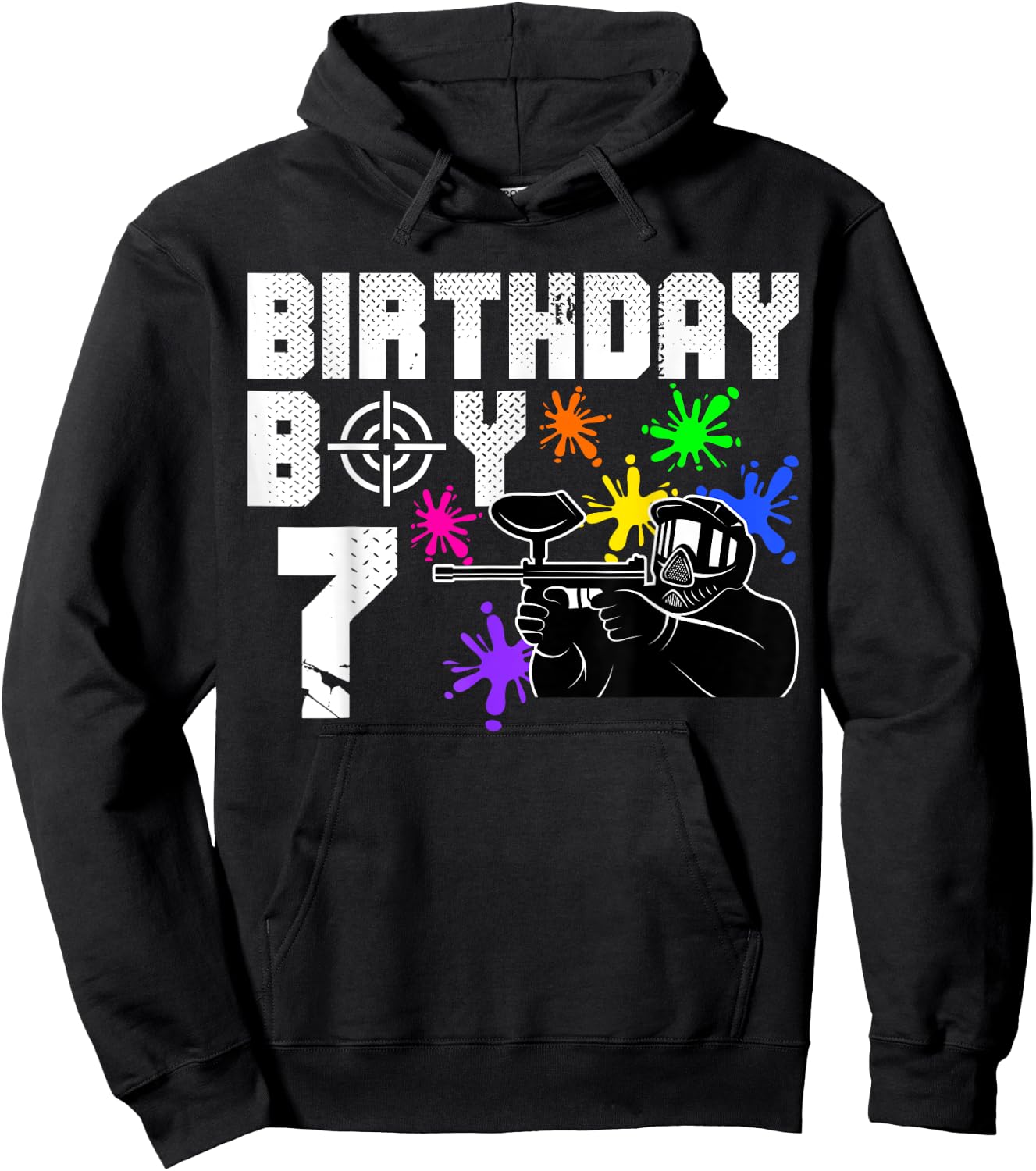 7th Birthday Paintball Outdoor Sport 7 Year Old Funny B-Day Hoodie - Hoodie | Black