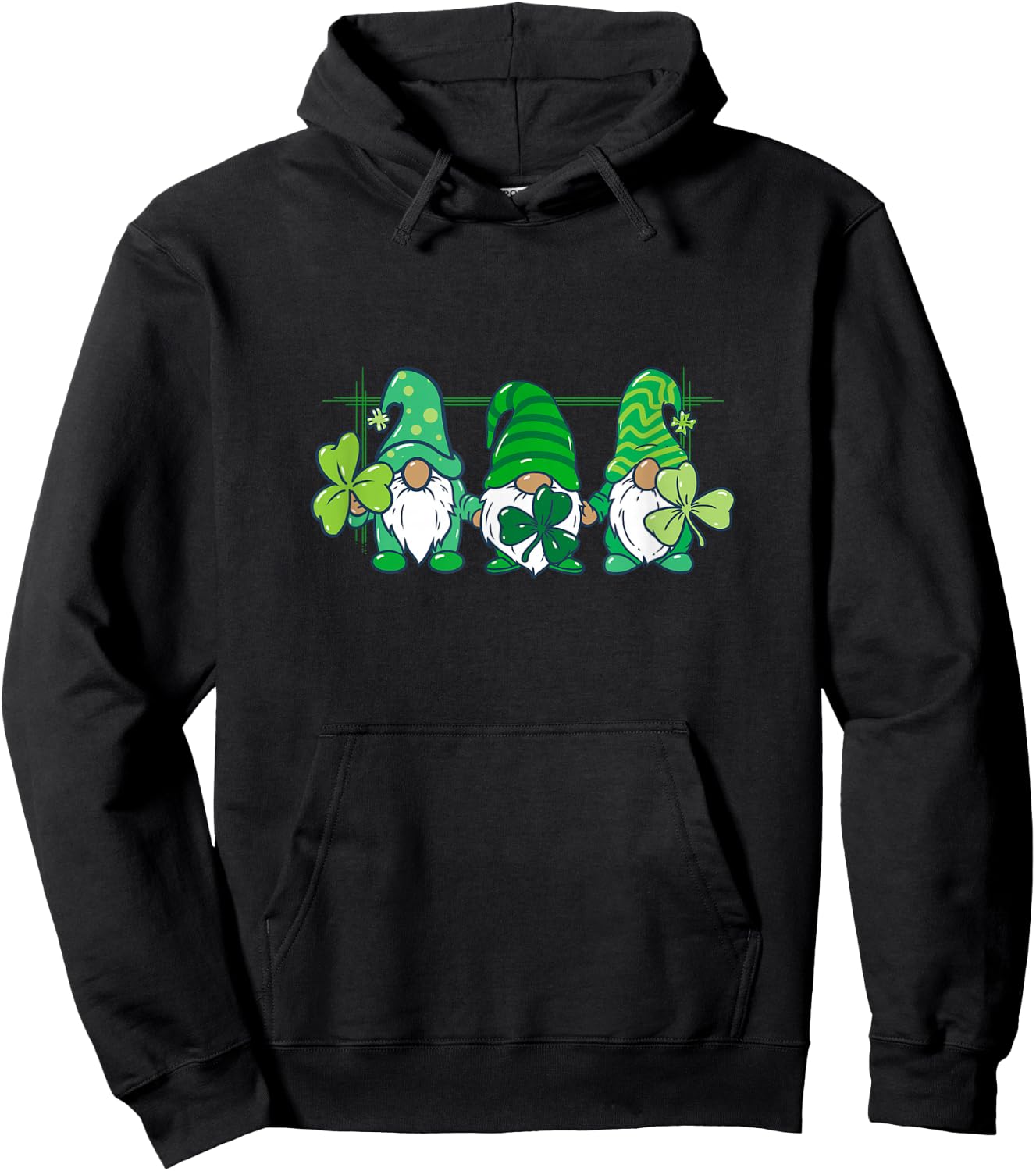 Three Gnomes Holding Irish Clover Shamrock St Patrick's Day Hoodie - Hoodie | Black