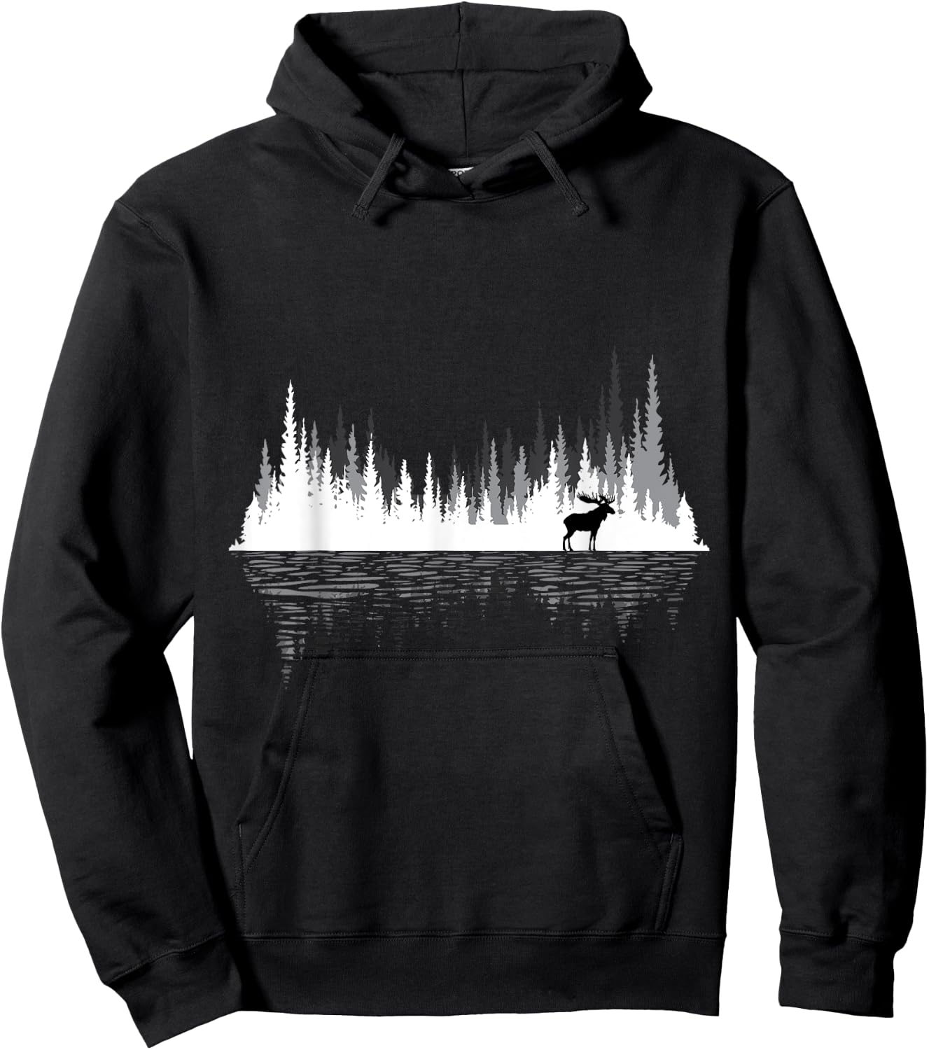 Trees Reflection Wildlife Animal Moose Researcher Hunter Hoodie - Hoodie | Black