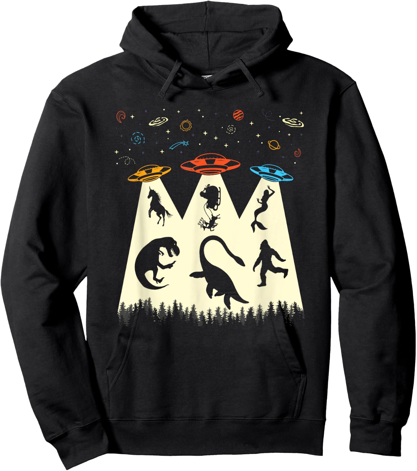 Funny UFO Shirt T-Rex Unicorn Bigfoot Alien Abduction Hoodie - Hoodie | Black