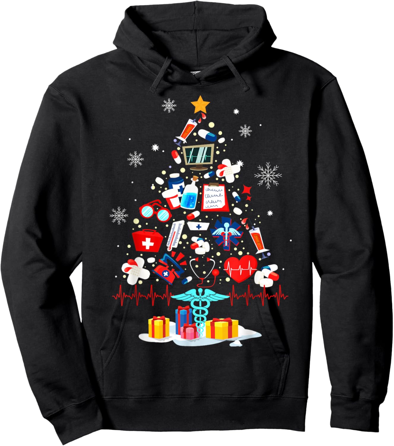 Christmas Tree Medical Tools Funny Nurse At Xmas Looks How Hoodie - Hoodie | Black