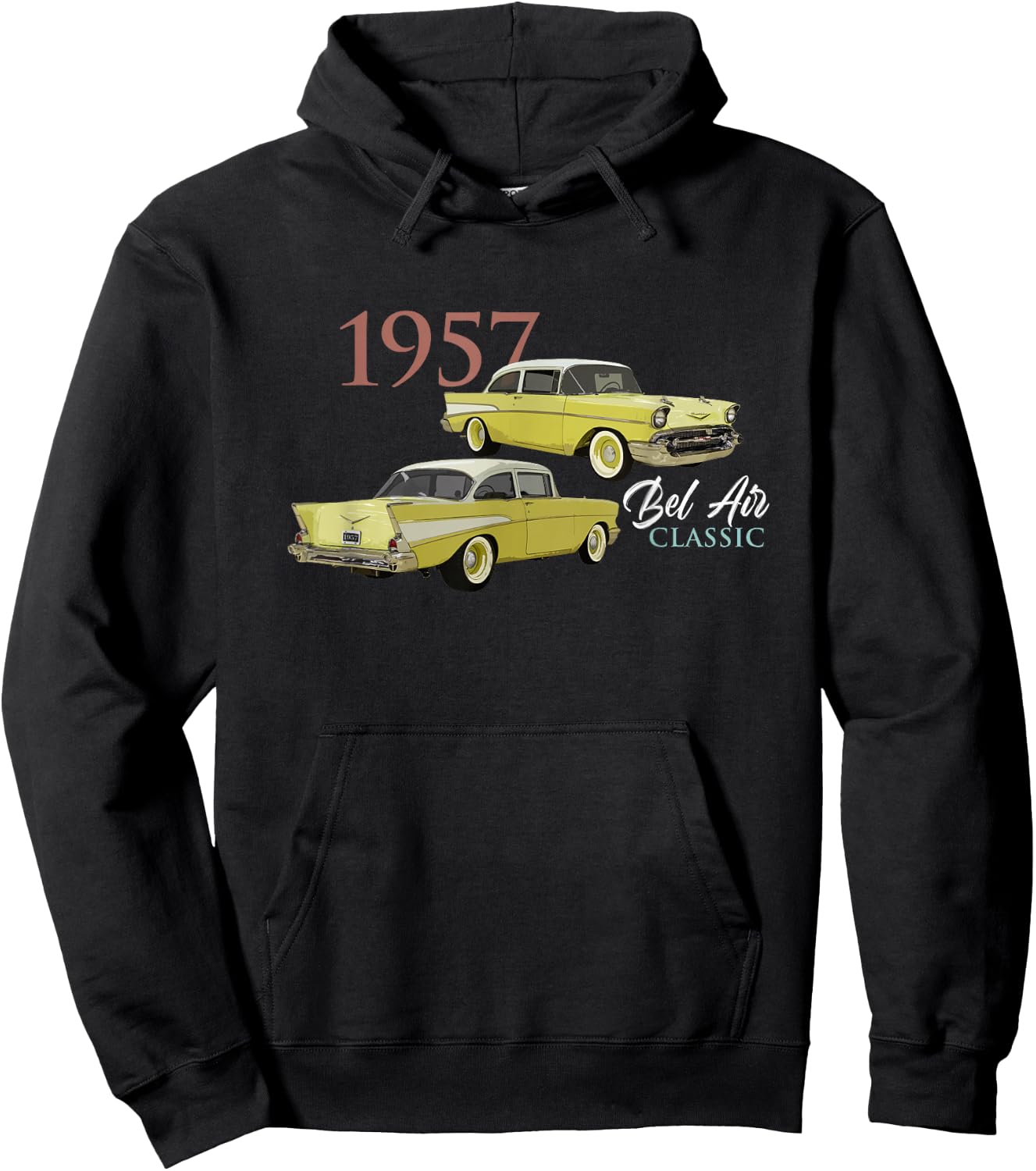 Vintage Cars, Classic Cars, 1957 BEL AIR, 1950'S, Yellow CAR Hoodie - Hoodie | Black