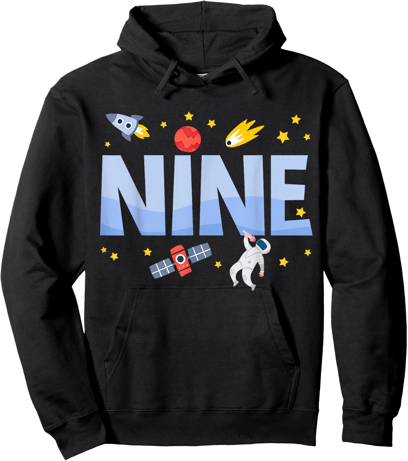 Nine Birthday Boys Astronaut 9th Bday Party 9 Year Old Kids Hoodie - Hoodie | Black