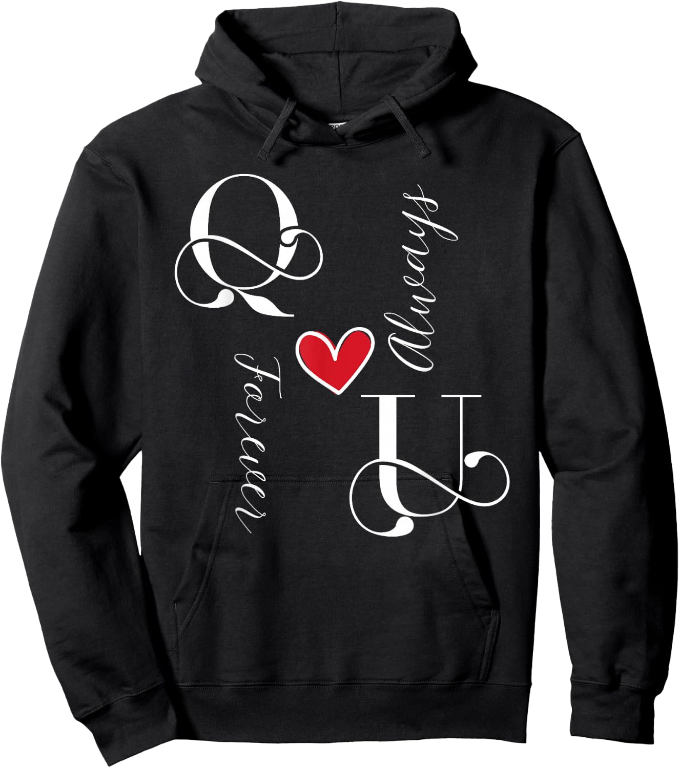 U & Q Couples Initials, Wedding, Anniversary, Mr & Mrs Hoodie - Hoodie | Black