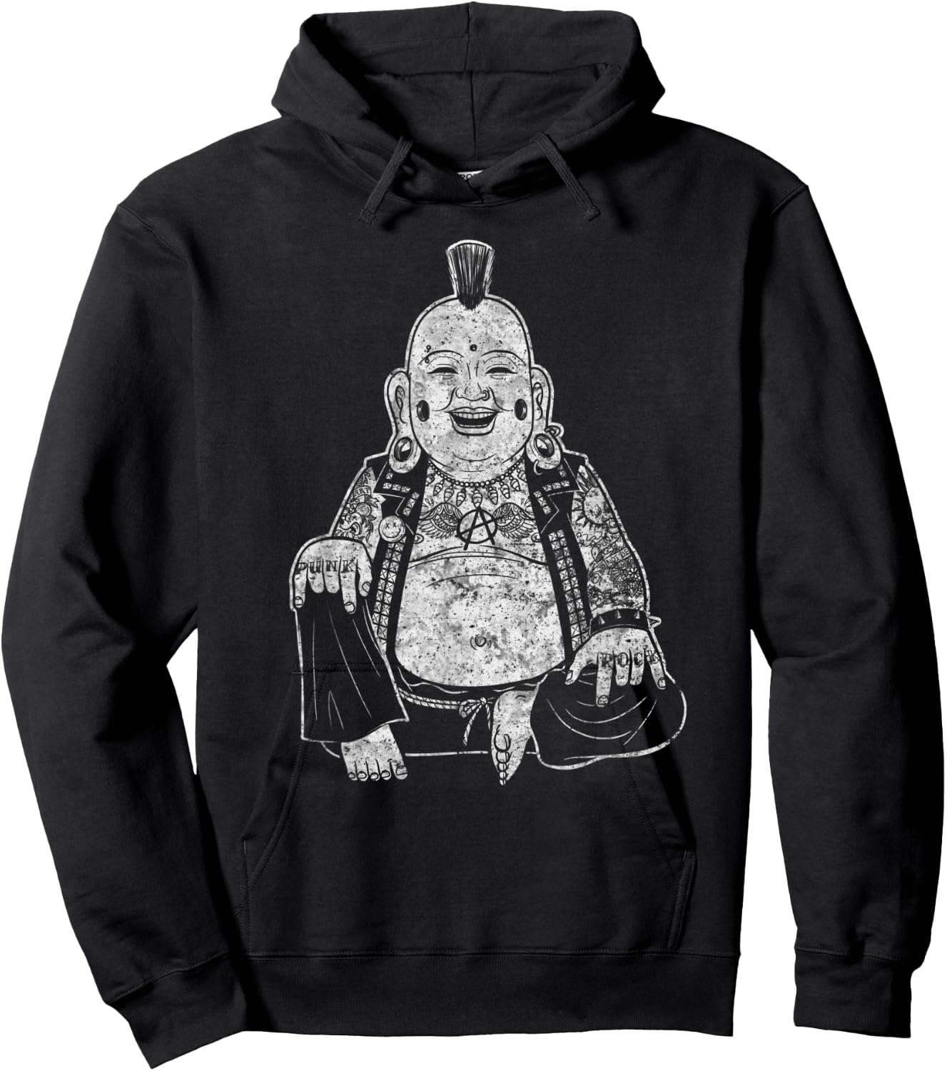 Funny sarcastic and Cool Punk Buddha Tattoos Hoodie - Hoodie | Black