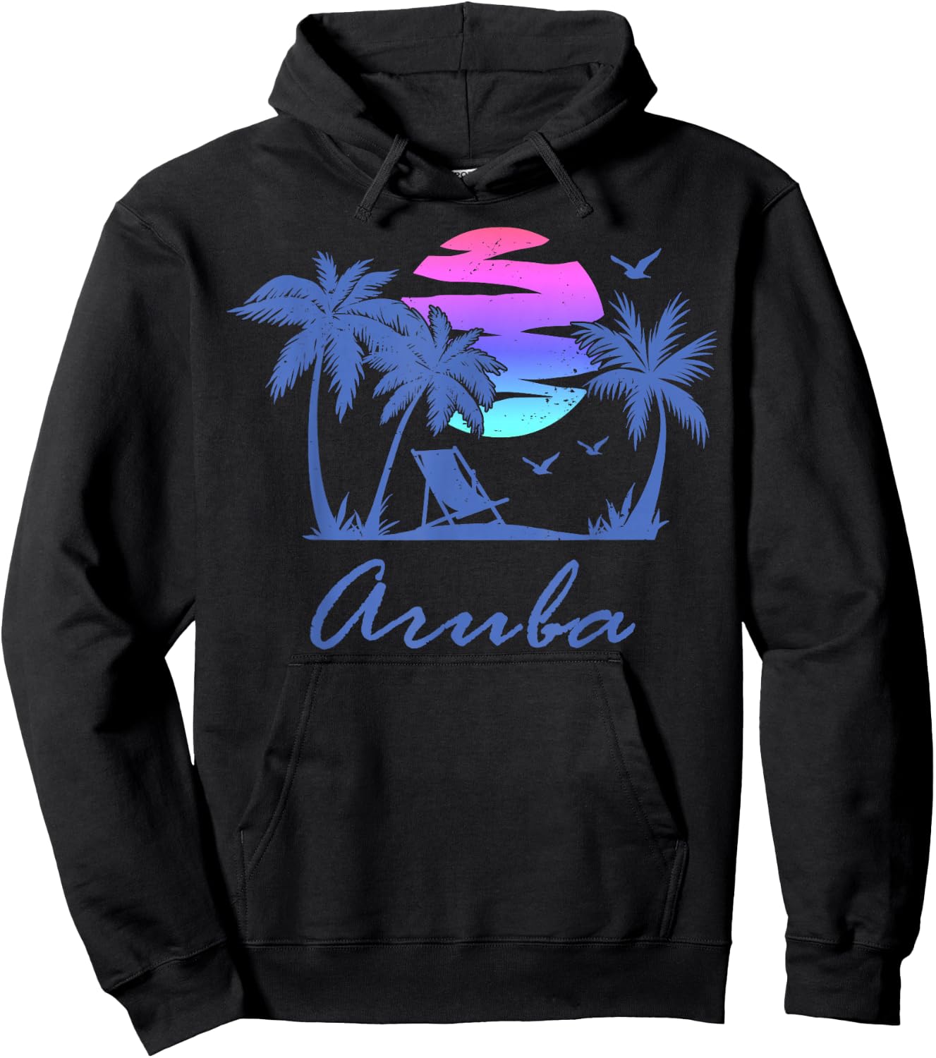 Aruba Beach Vacation Souvenir Retro Vintage Sunset Graphic Hoodie - Hoodie | Black