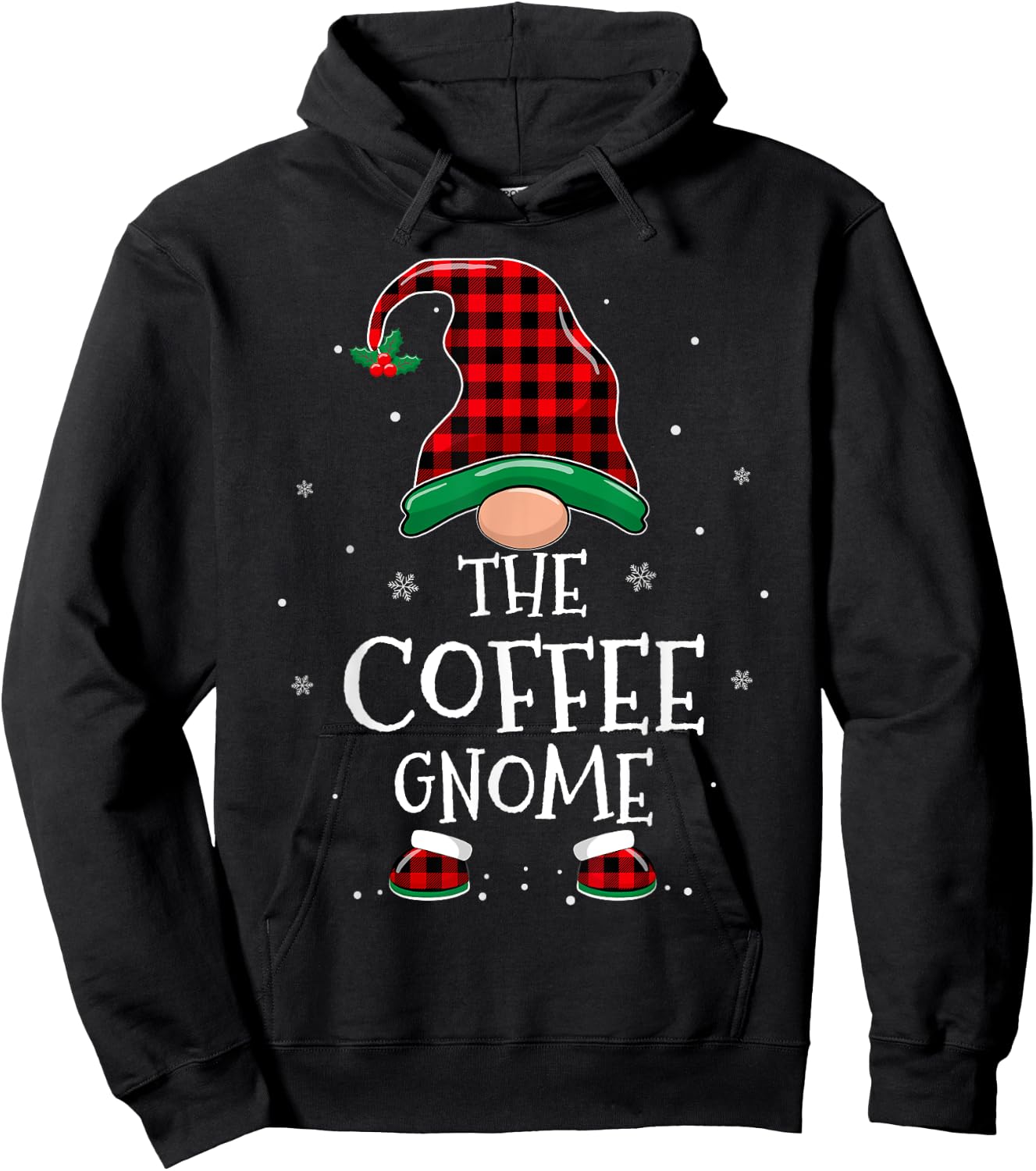The Coffee Gnome Xmas Family Matching Plaid Christmas Gnomes Hoodie - Hoodie | Black
