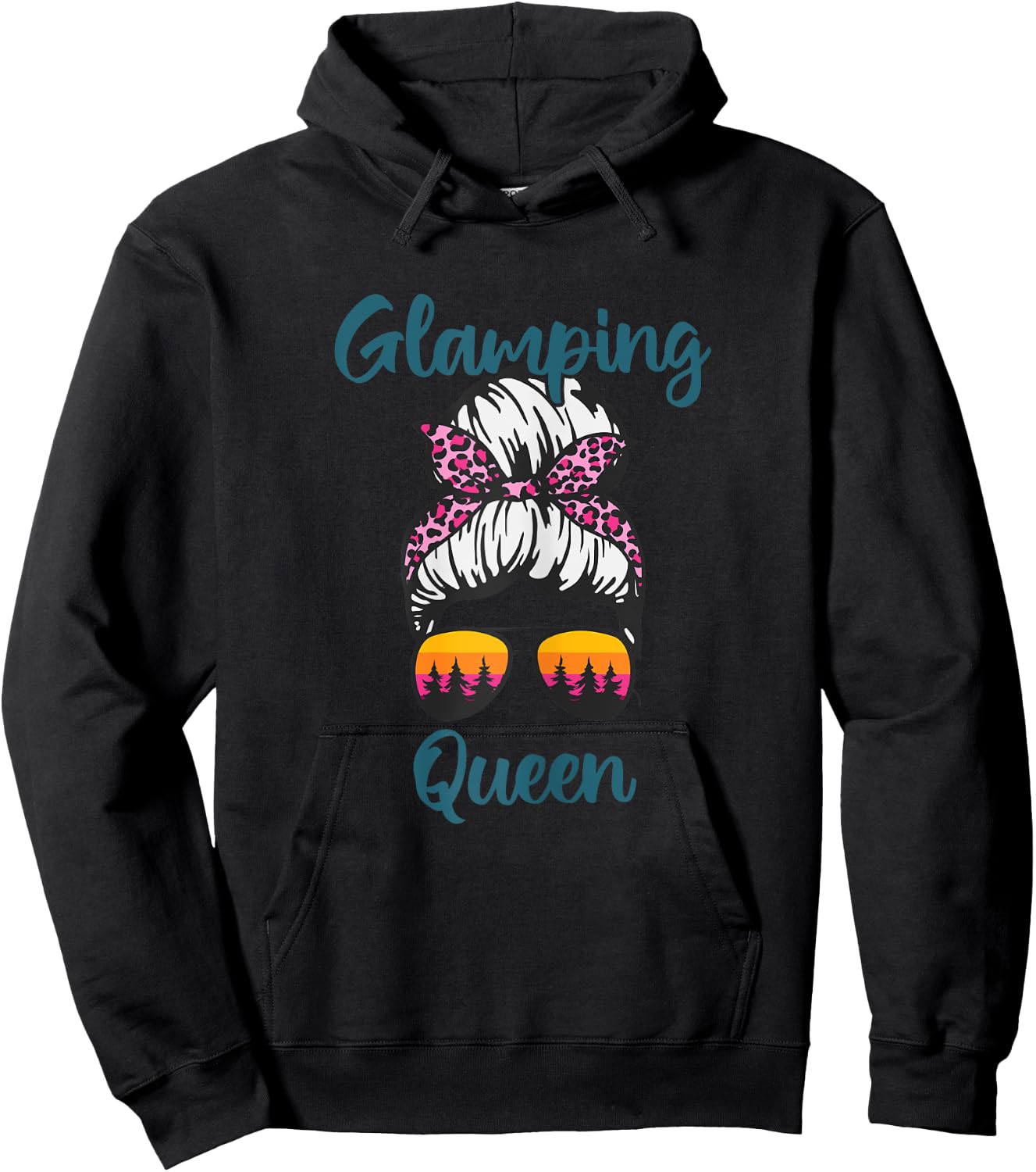 Funny Camping Hair Messy Bun Outdoor Glamping Queen Hoodie - Hoodie | Black