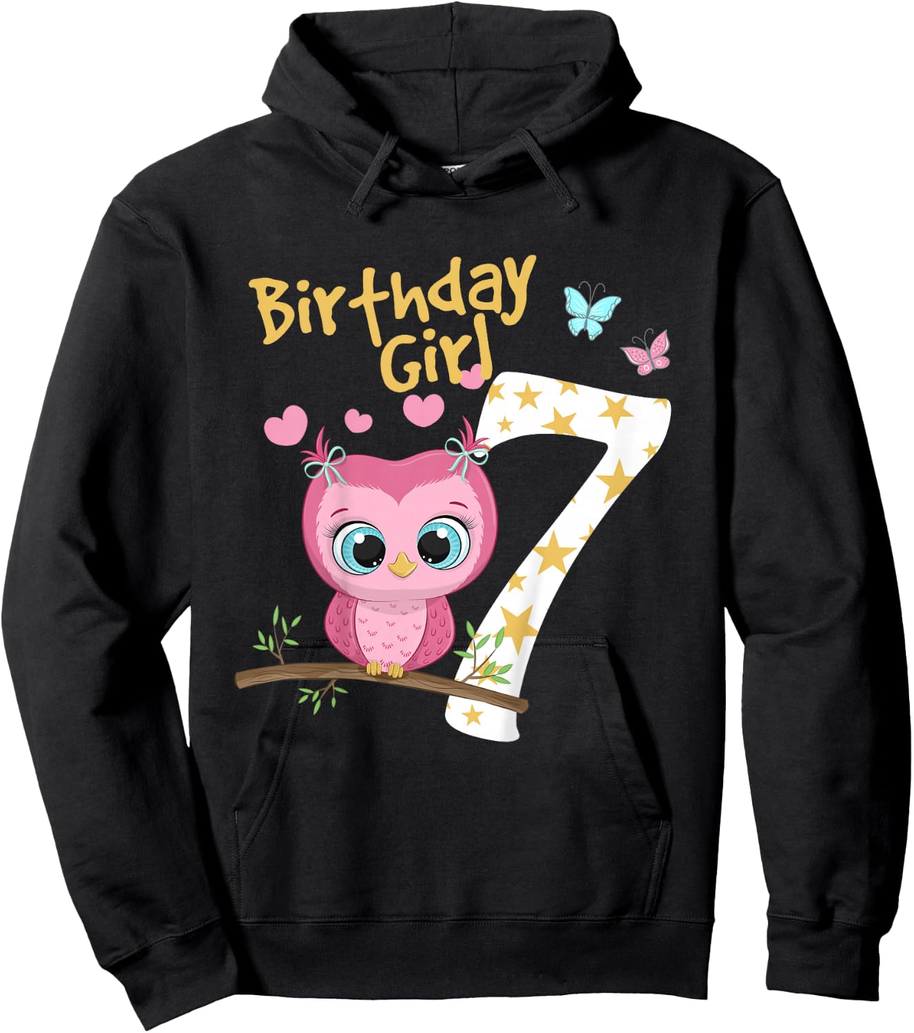 7th Birthday Shirt For Girls Owl Birthday Girl 7 Years Hoodie - Hoodie | Black