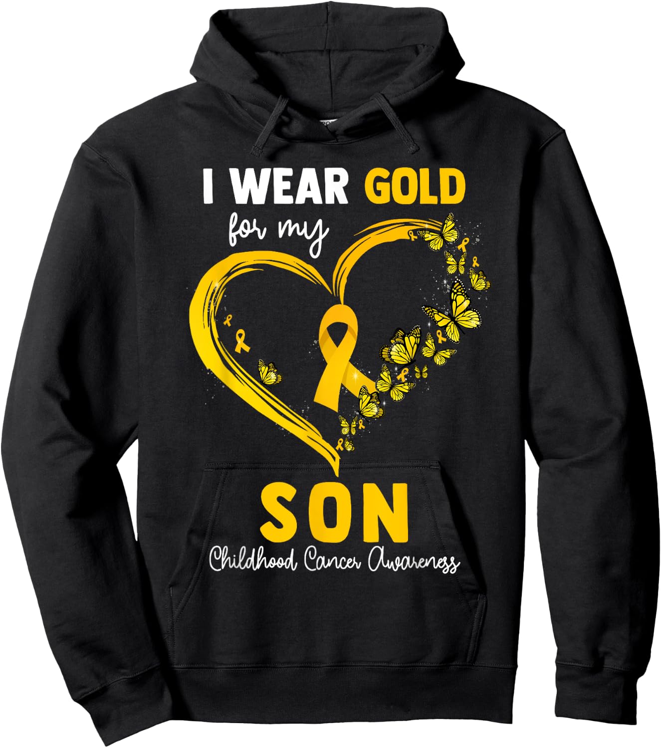 I Wear Gold For My Son Childhood Cancer Heart Ribbon Hoodie - Hoodie | Black