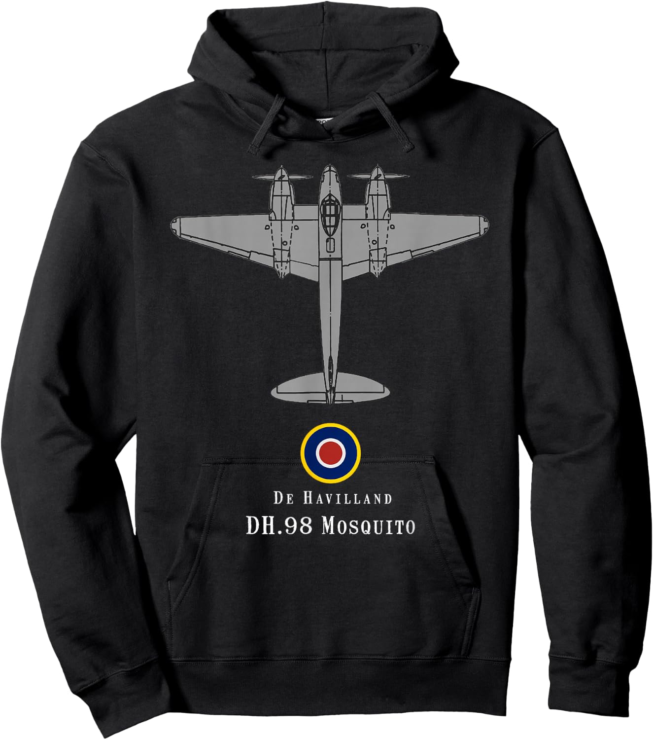 DH.98 Mosquito Tech Drawing WWII RAF Bomber Airplane Hoodie - Hoodie | Black