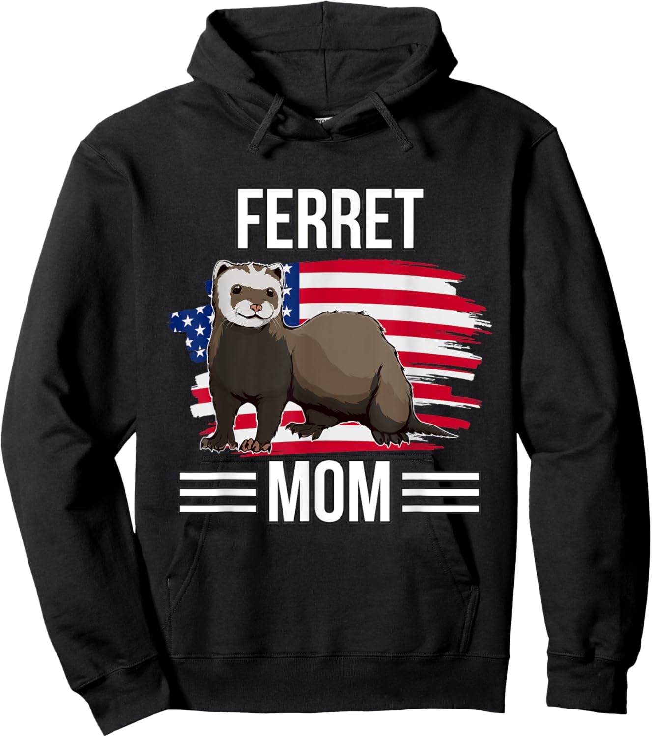 USA Flag 4th Of July Mother's Day Merica Ferret Mom Hoodie - Hoodie | Black
