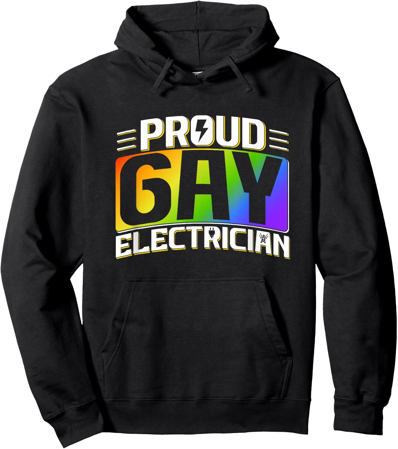 Proud Gay Electrician LGBT Electrical Lineman Rainbow Pride Hoodie - Hoodie | Black
