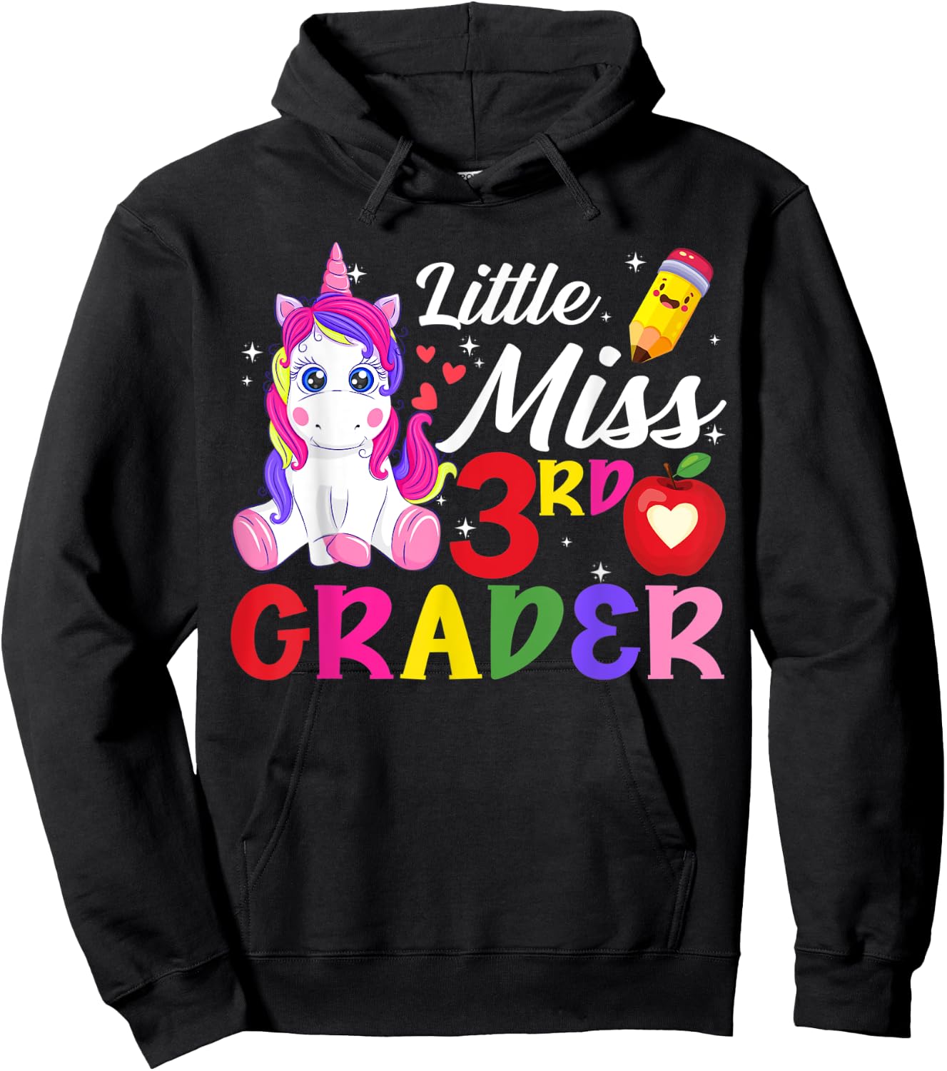 Funny Little Miss Third Grader Unicorn First Day Of School Hoodie - Hoodie | Black