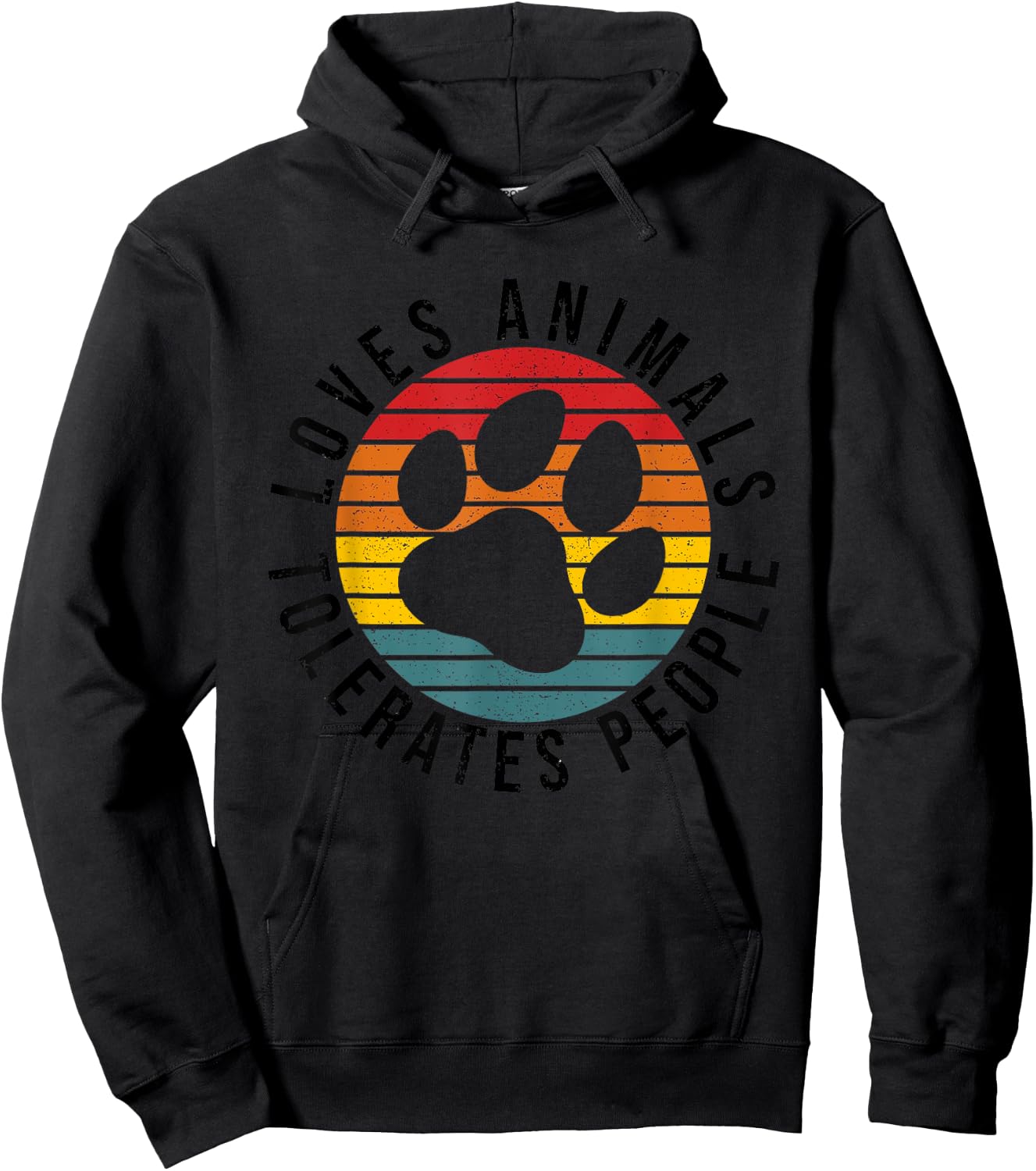 Vintage Retro Loves Animals Tolerates People - Funny Hoodie - Hoodie | Black