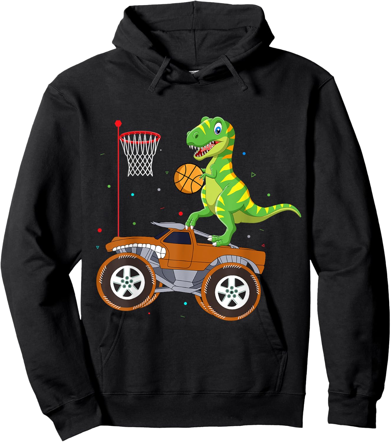 T Rex Dinosaur Playing Basketball Monster Truck Boys Girls Hoodie - Hoodie | Black