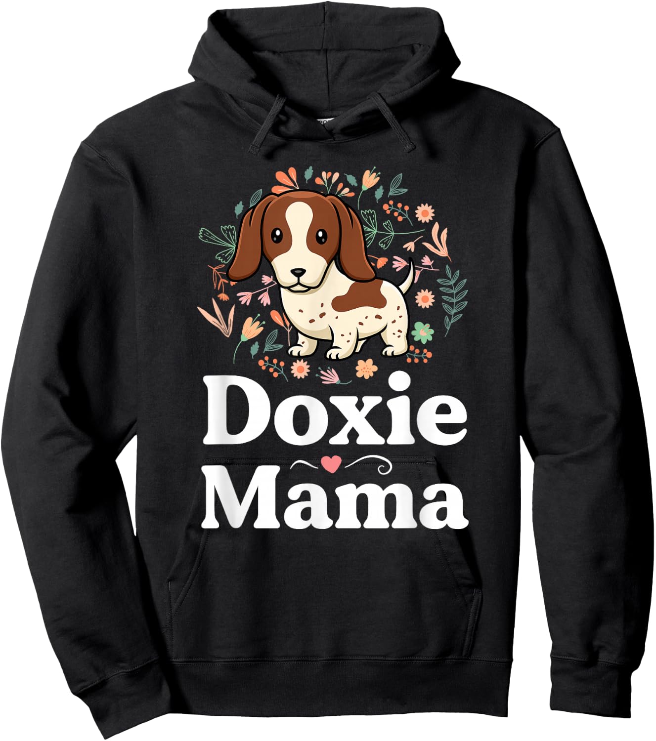 Piebald Dachshund Mom Shirt Doxie Mama Floral Dog Lover Hoodie - Hoodie | Black