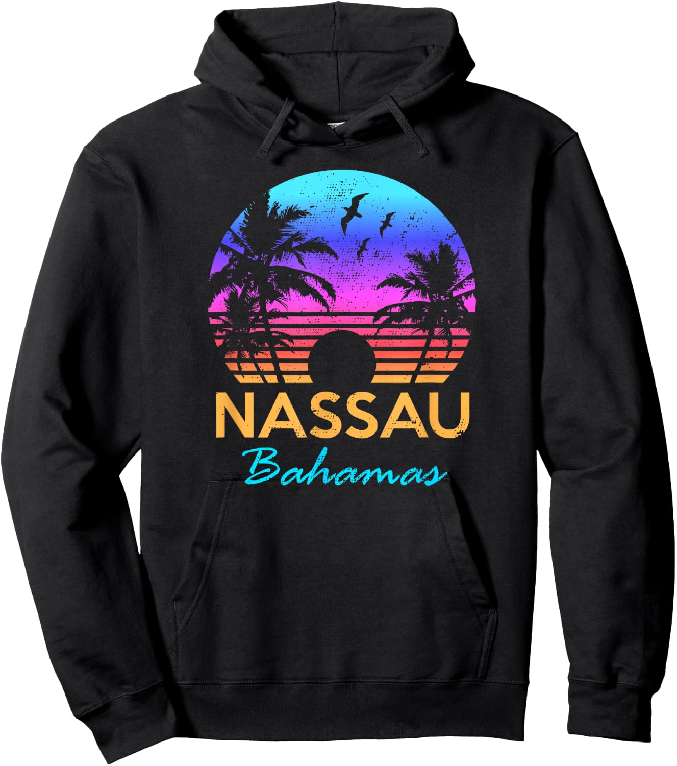 Nassau Bahamas Beach Trip Souvenir Sunset Vintage Graphic Hoodie - Hoodie | Black