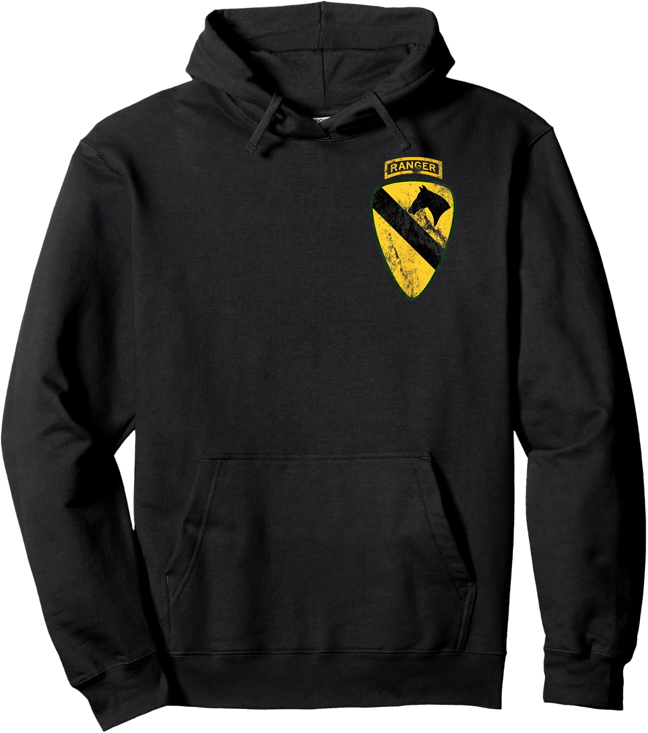 1st Calvary (CAV) Division Patch Ranger Tab Distressed worn Hoodie - Hoodie | Black