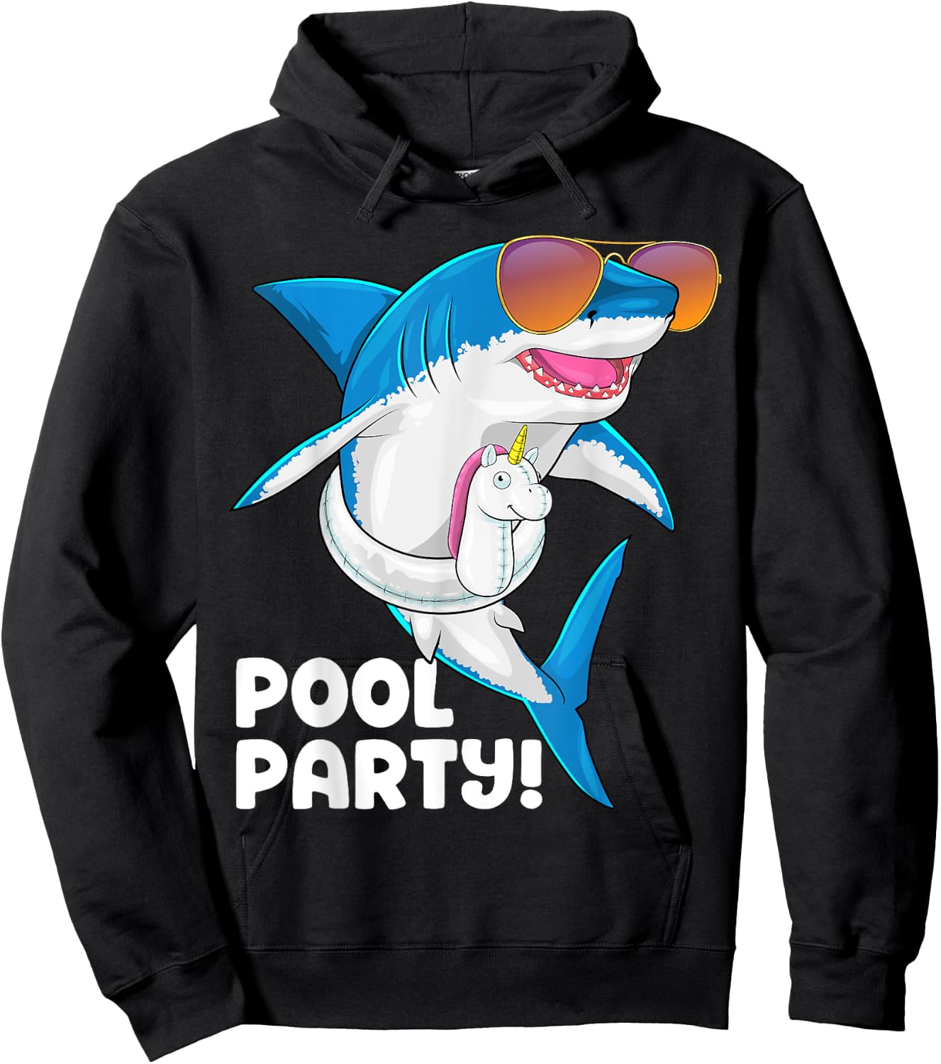 Pool Party Unicorn Float Summer Vacation Funny Shark Swim Men Women Girls Kids Hoodie - Hoodie | Black