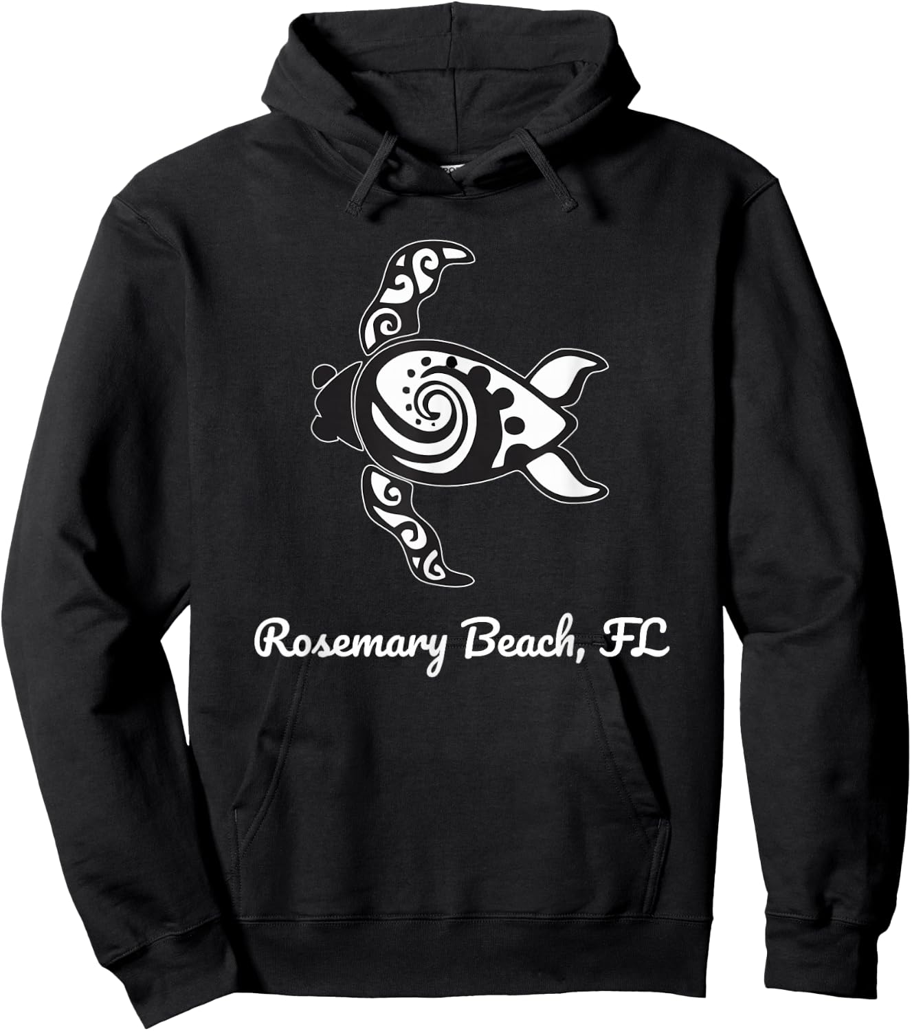 Beach Rosemary, FL Tribal Art Sea Turtle Hoodie - Hoodie | Black