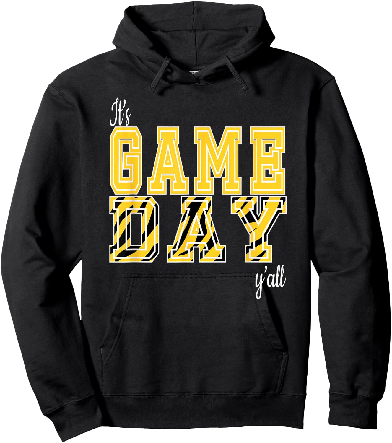 It's Game Day, Ya'll Tiger Pattern, Black and Golds Hoodie - Hoodie | Black