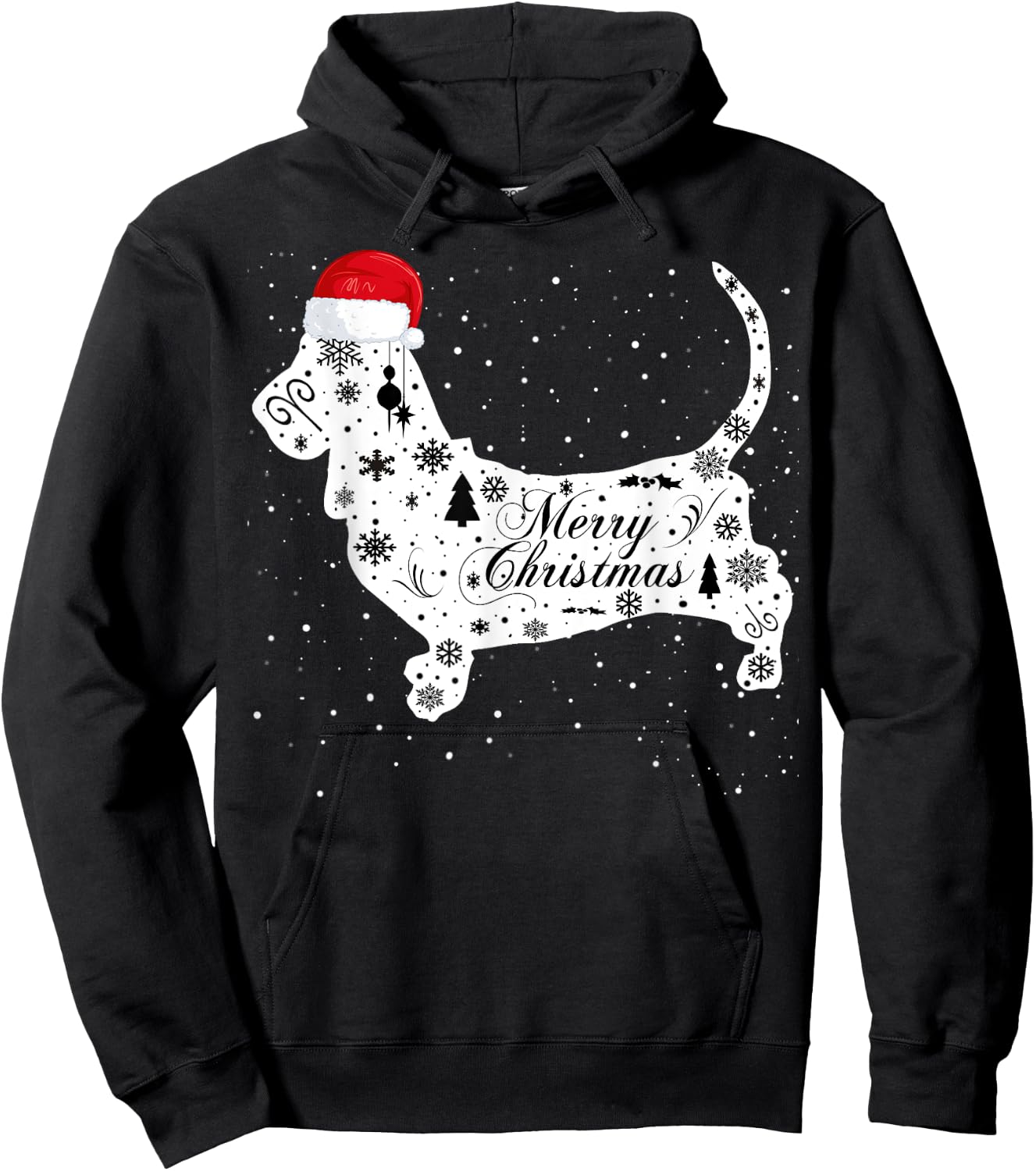 Merry Xmas Bassett Hound Dog Christmas Hoodie - Hoodie | Black