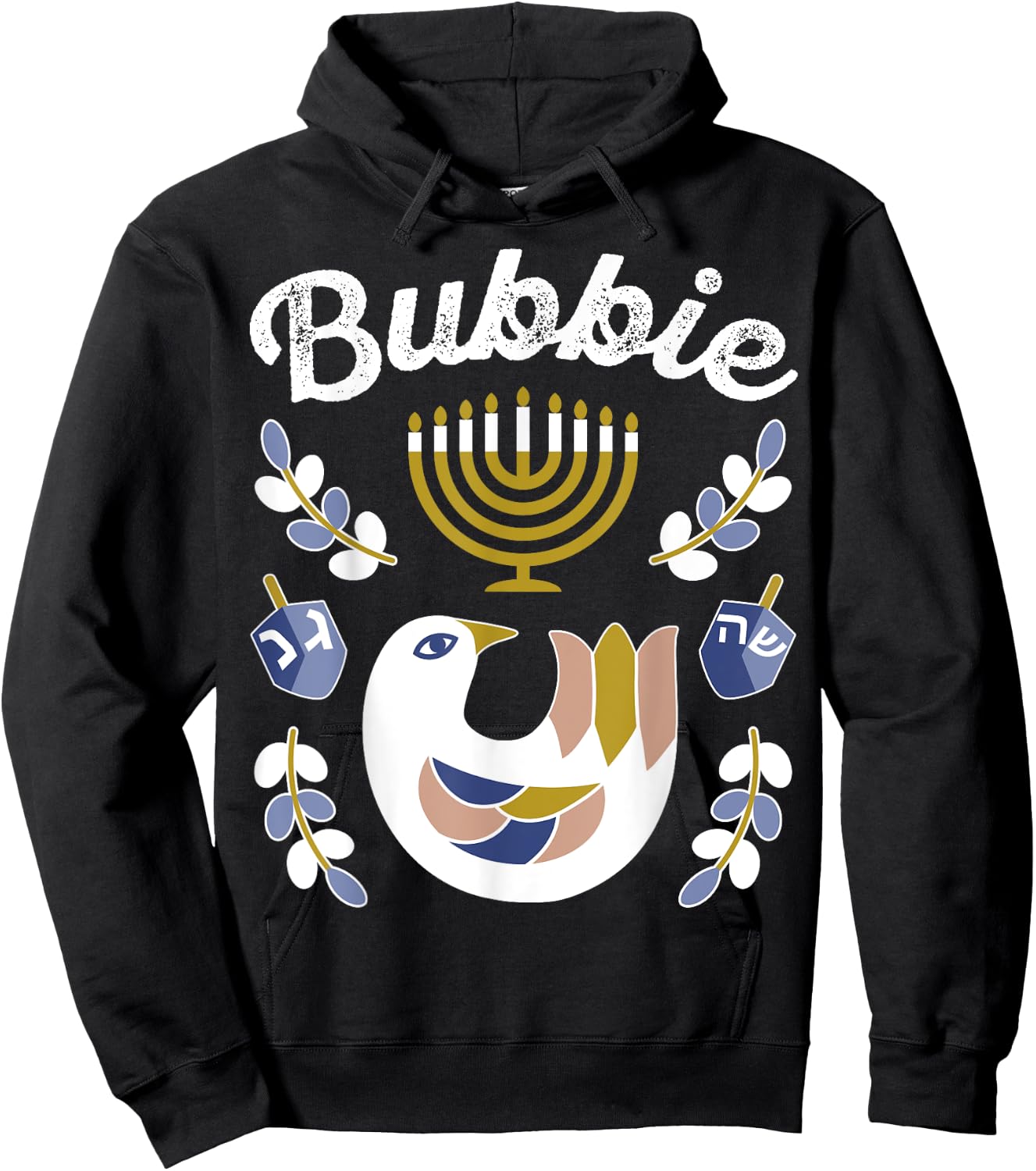 Matching Family Hanukkah Pajama Top Dreidel & Menorah Bubbie Hoodie - Hoodie | Black