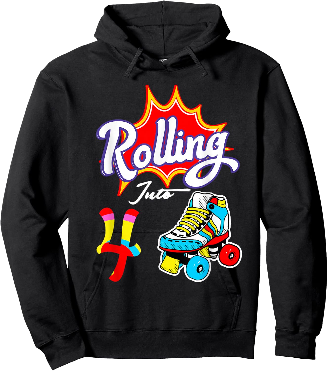 4th Birthday Rolling Into 4 Years Old Funny Roller Skate Hoodie - Hoodie | Black