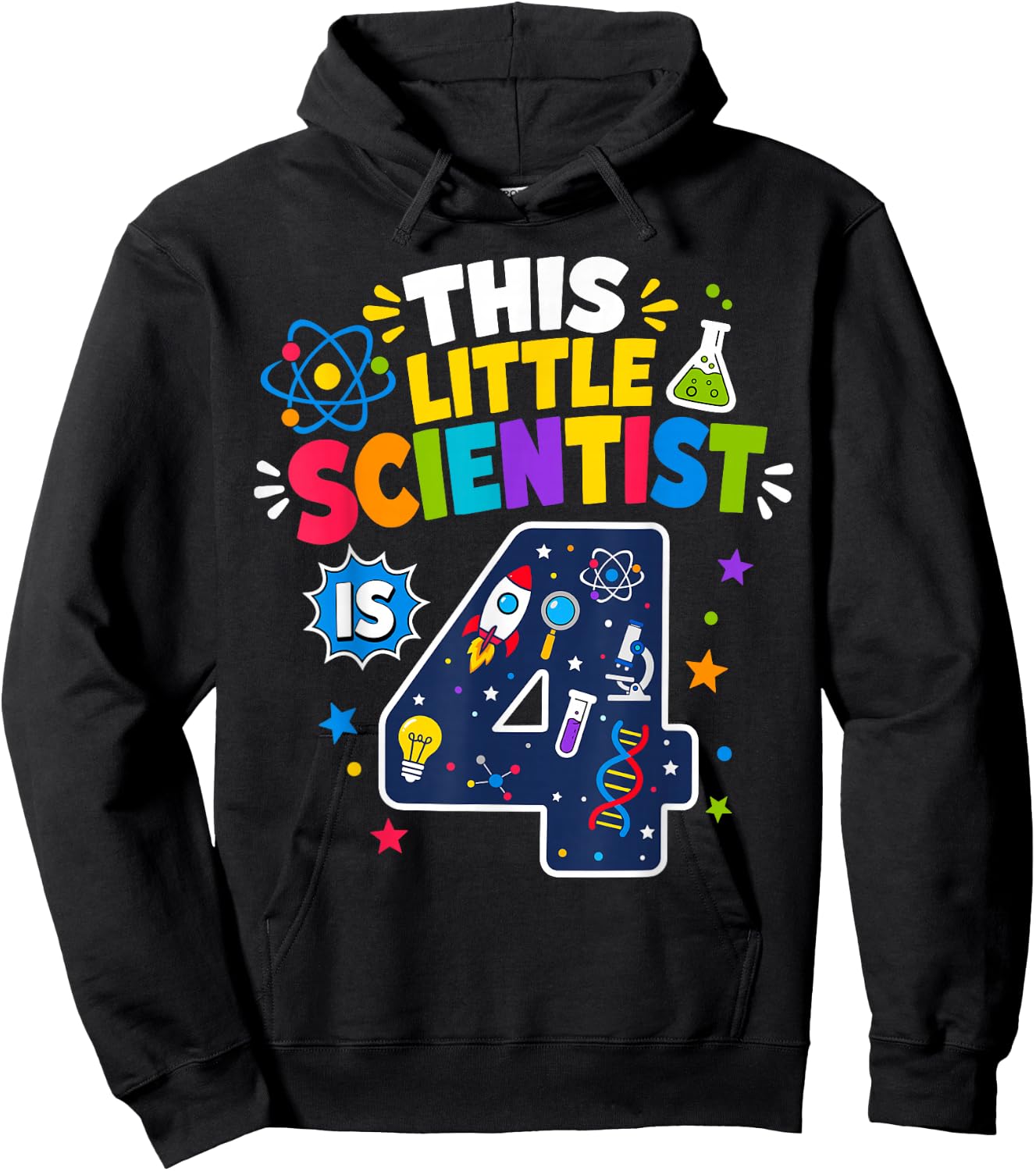 4th Birthday Science This Little Scientist is 4 Years Old Hoodie - Hoodie | Black