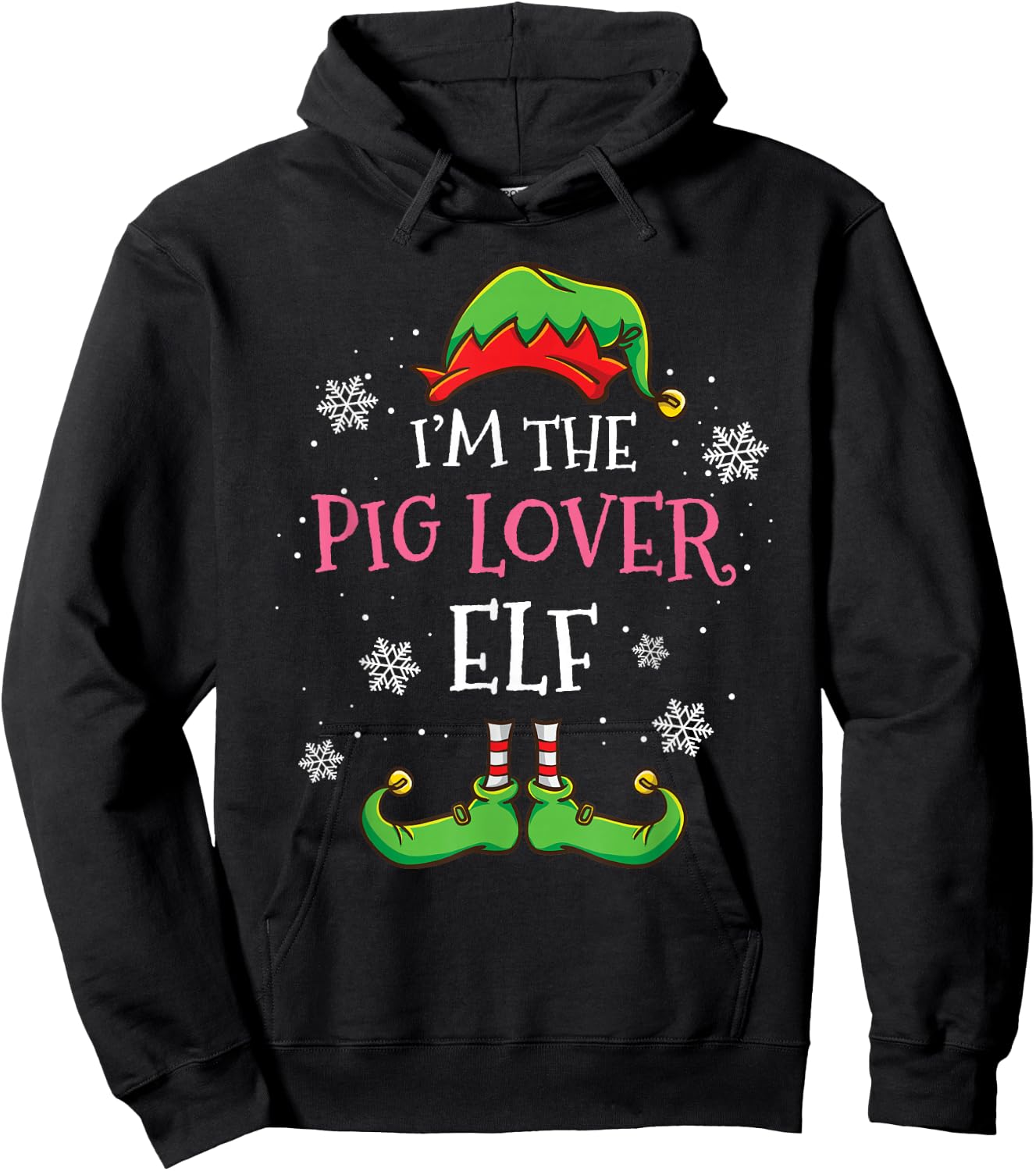 Im The Pig Lover Elf Christmas Hoodie - Hoodie | Black