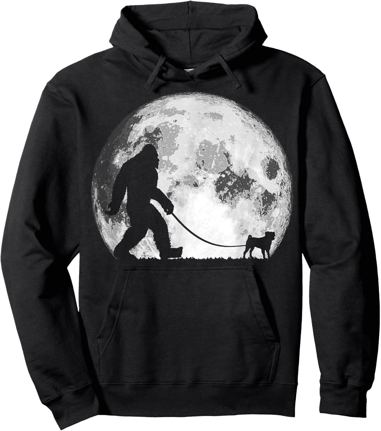 Bigfoot & Pug Funny Night Time Dog Walking Graphic Women Hoodie - Hoodie | Black