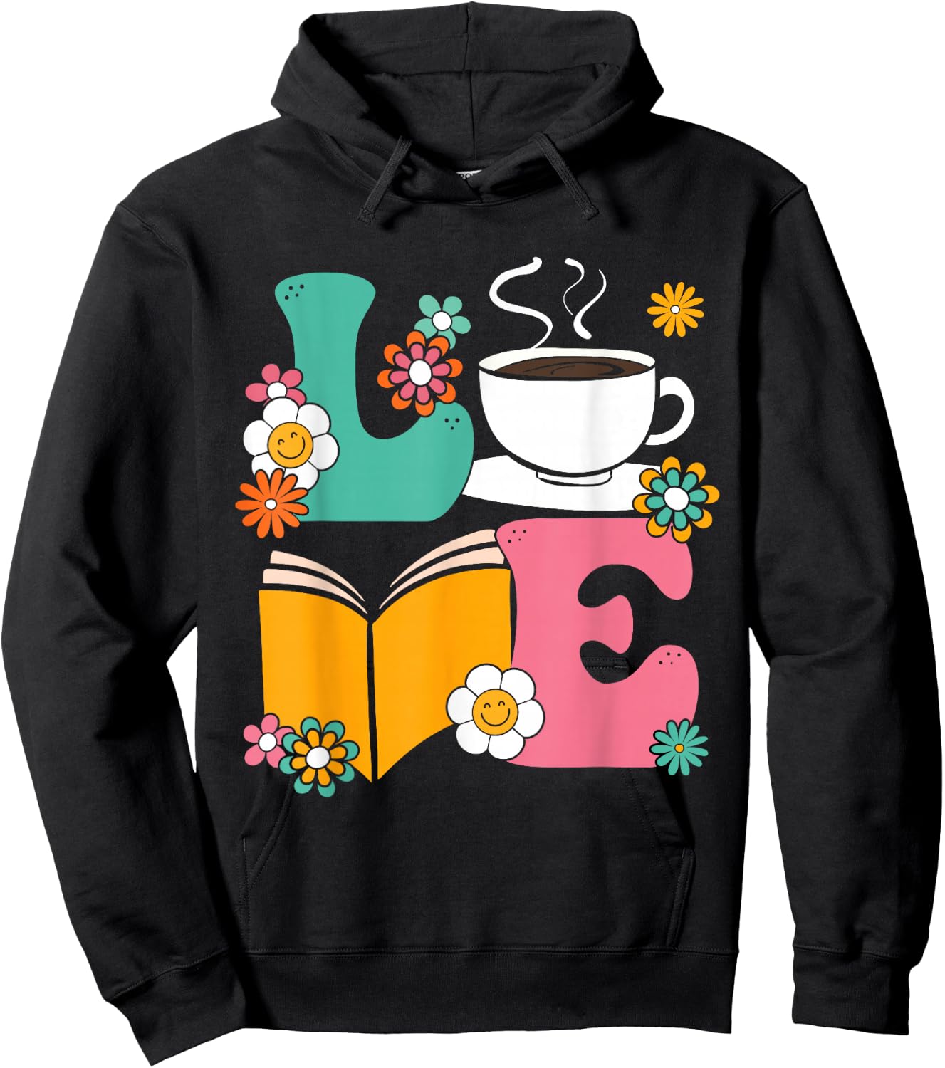 Love Coffee And Book Librarian Bookworm Book Reading Hoodie - Hoodie | Black