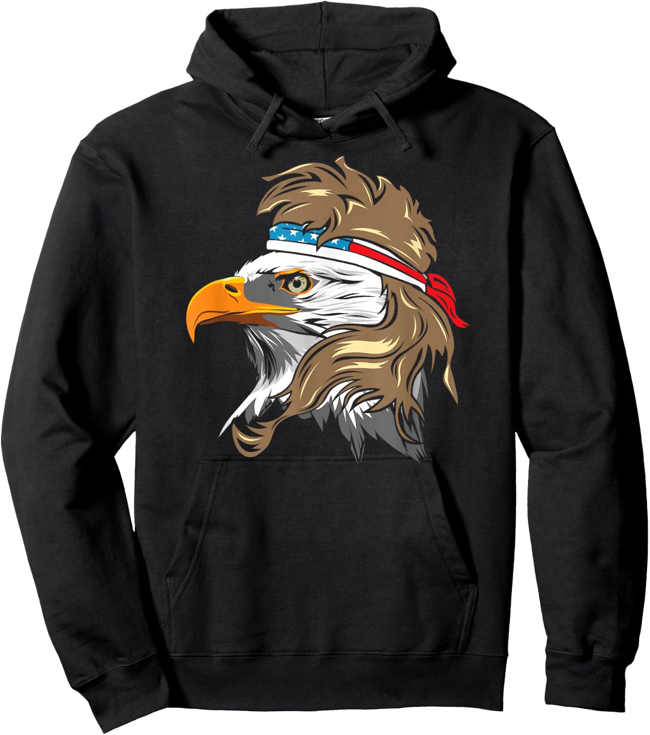 Bald Eagle with Mullet and American Flag Bandanna Women Men Hoodie - Hoodie | Black