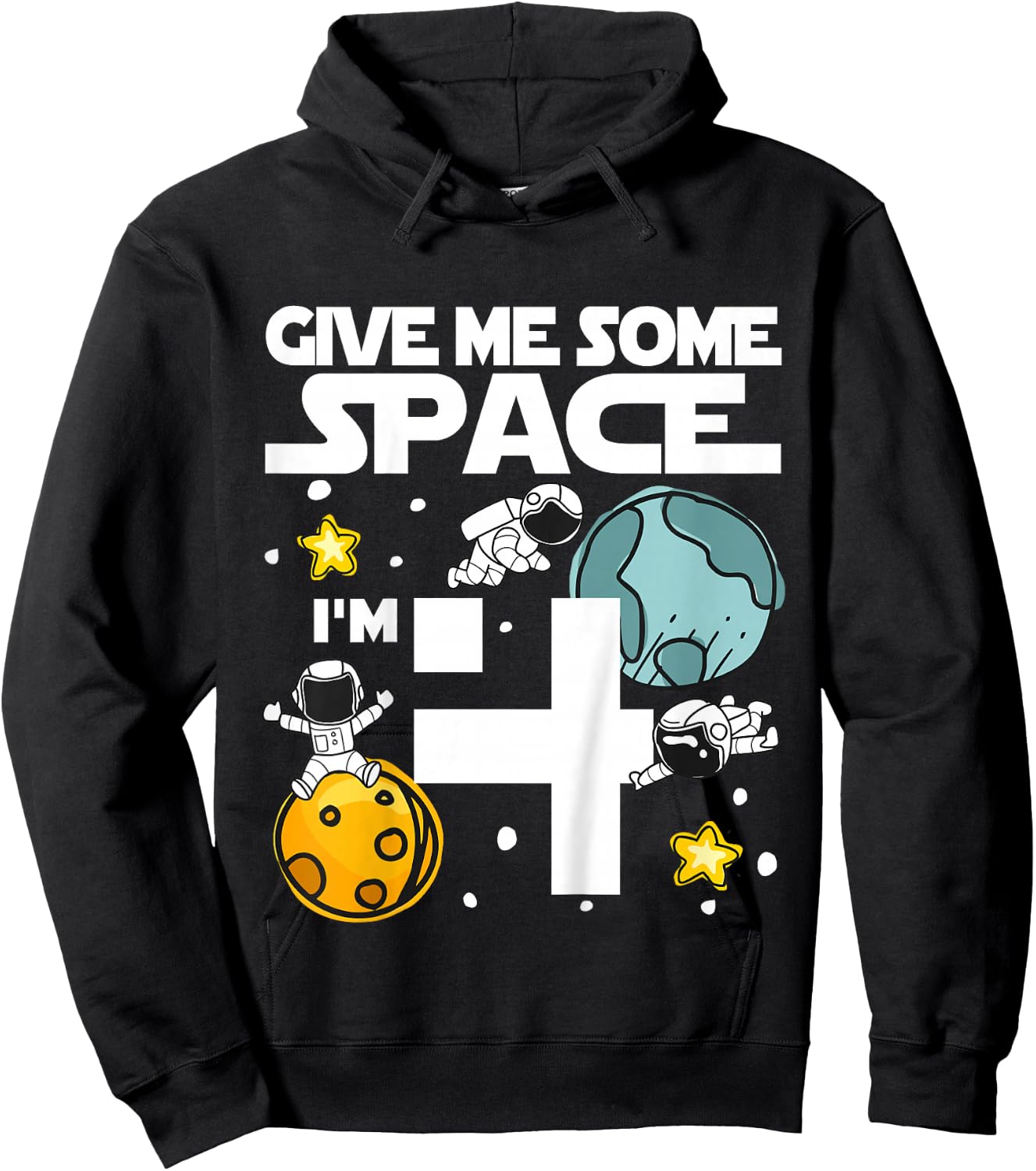 4 Year Old Outer Space Birthday Planets Astronaut 4th Gift Hoodie - Hoodie | Black
