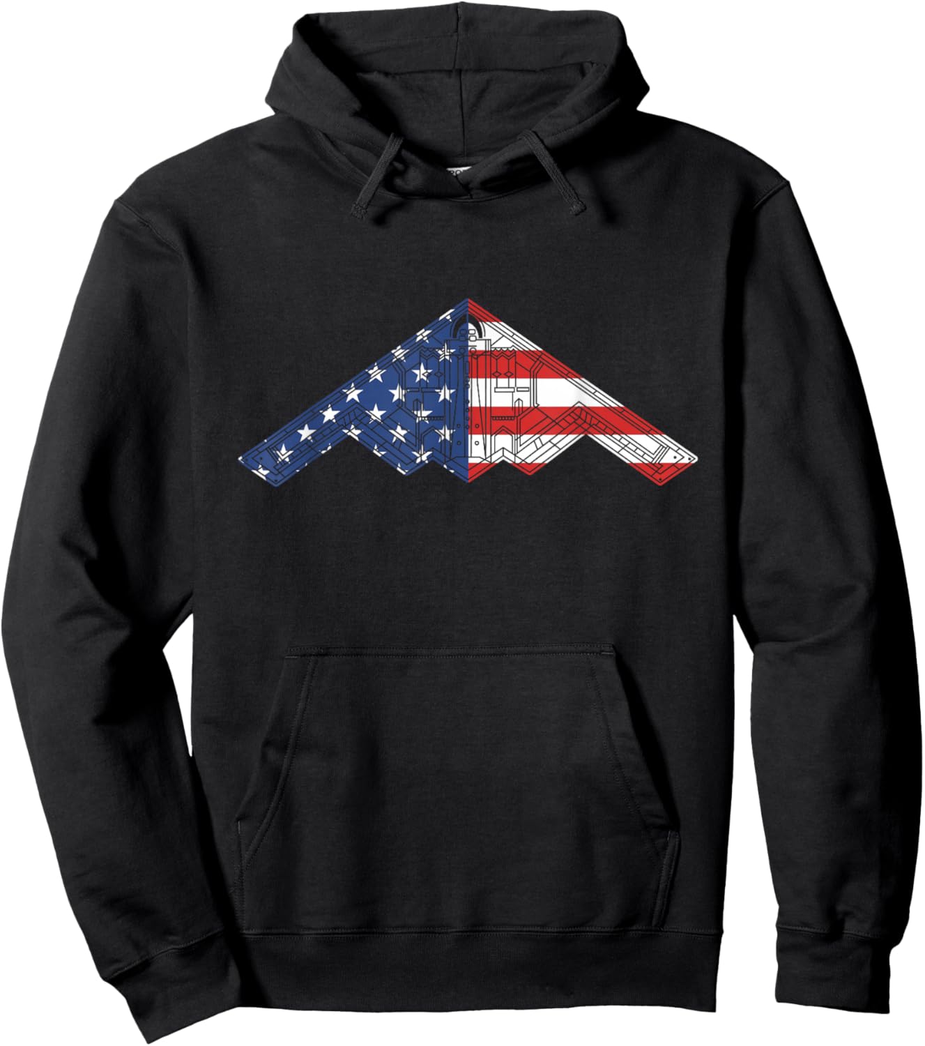 B-2 Bomber Stealth Aircraft Schematic American Flag B2 Hoodie - Hoodie | Black