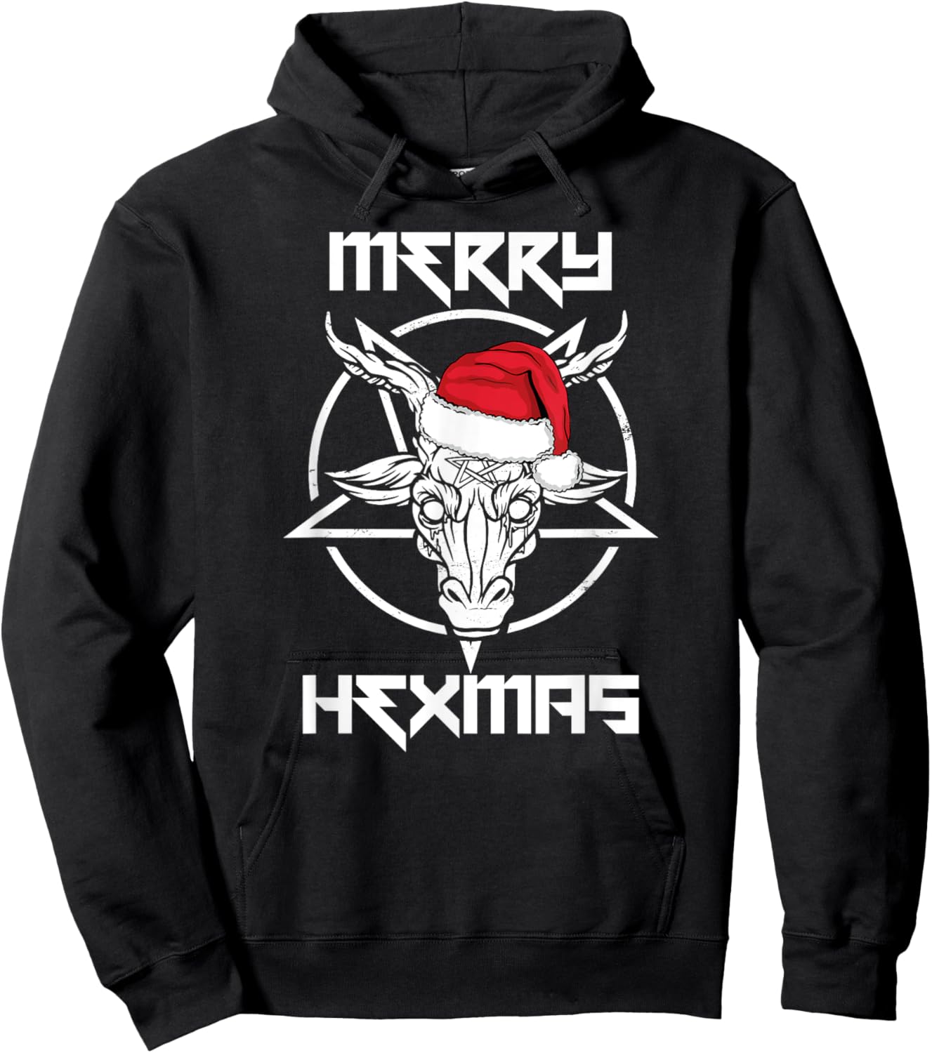 MERRY HEXMAS Funny Santa Baphomet Occult Goat Meme Hoodie - Hoodie | Black