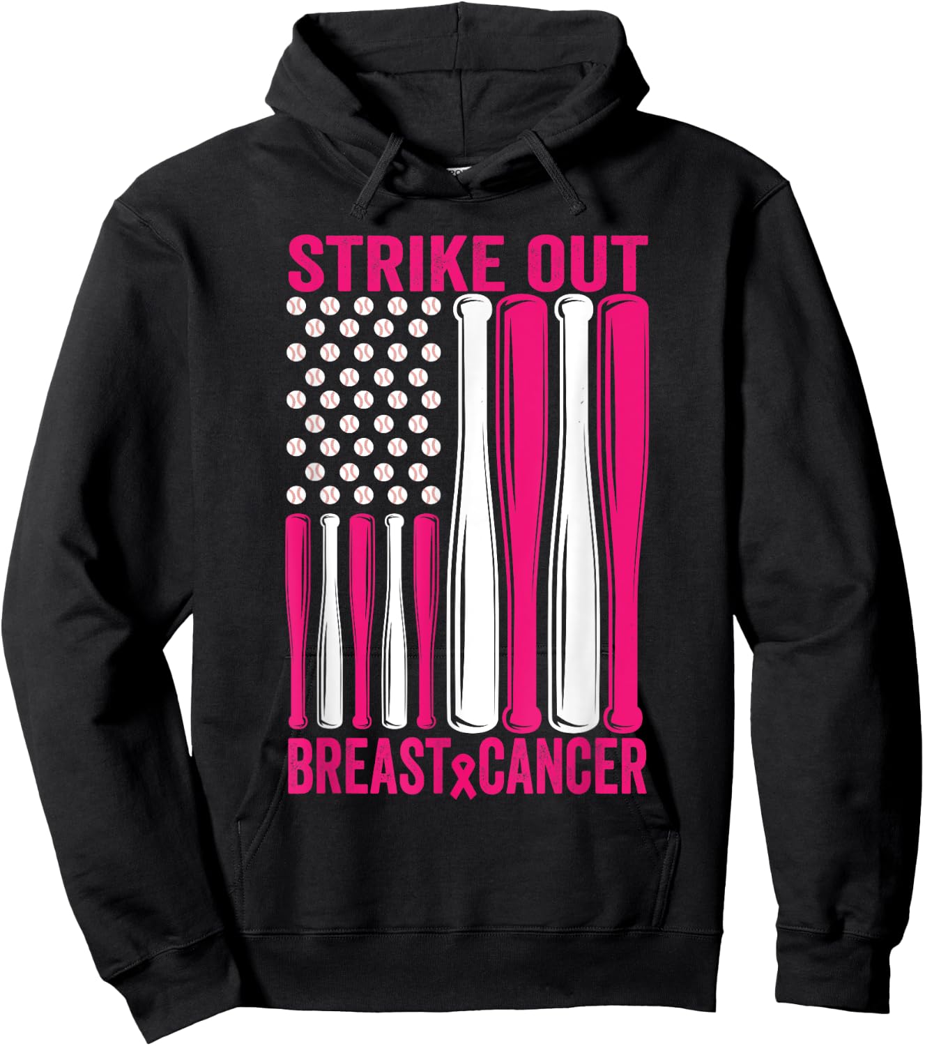 Strike Out Softball Breast Cancer Awareness Hoodie - Hoodie | Black