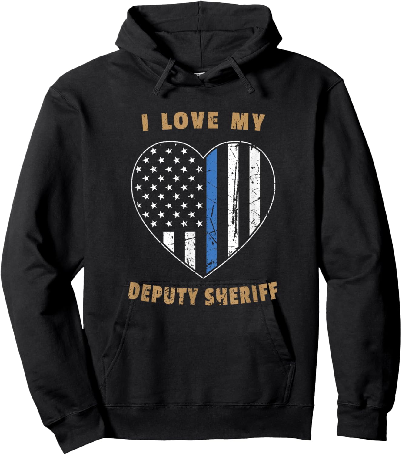 Retro I Love My Deputy Sheriff Blue Line American Flag Heart Hoodie - Hoodie | Black