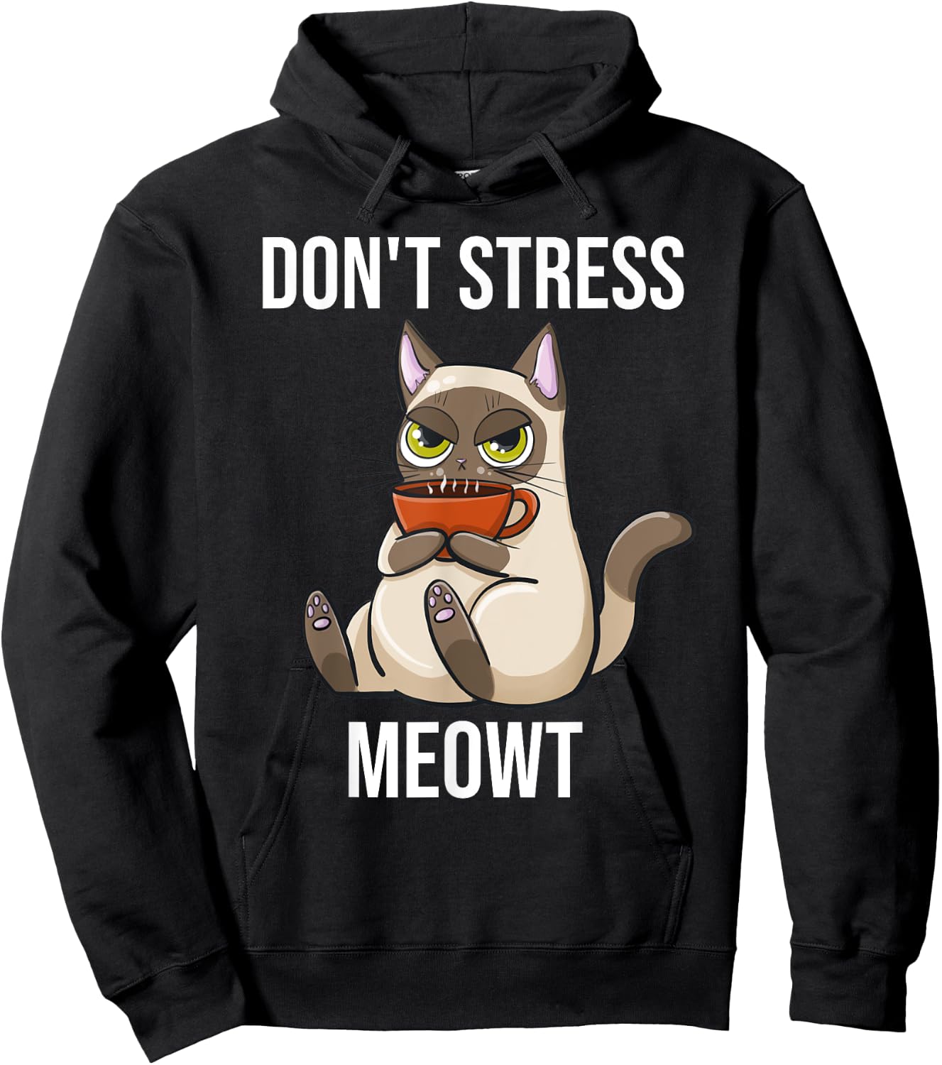 Don't Stress Meowt Funny Sarcastic Coffee Cat Hoodie - Hoodie | Black