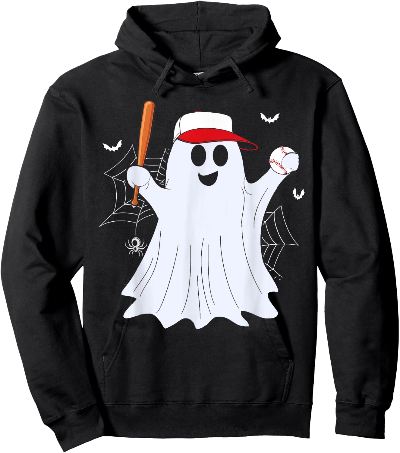 Boo Ghost Playing Baseball Funny Halloween Baseball Costume Hoodie - Hoodie | Black