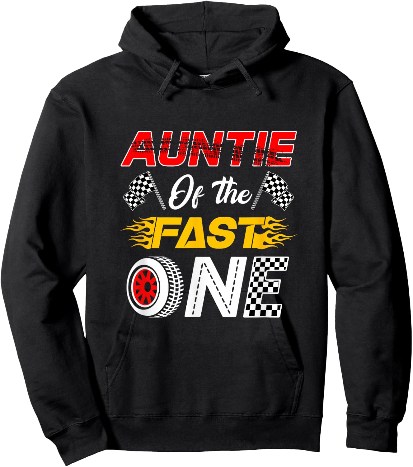 Auntie of The Fast One 1St Birthday Race Car Family Hoodie - Hoodie | Black