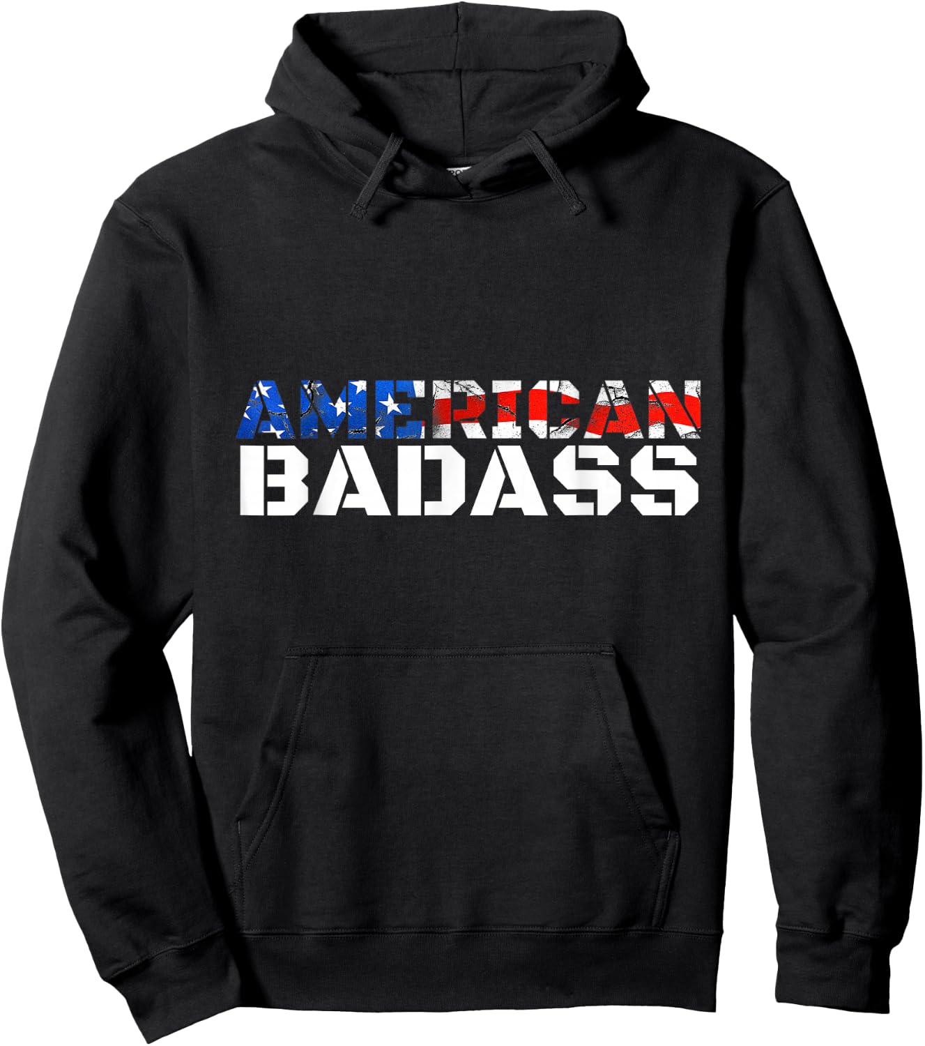 American Badass USA Flag Patriotic Distressed Hoodie - Hoodie | Black