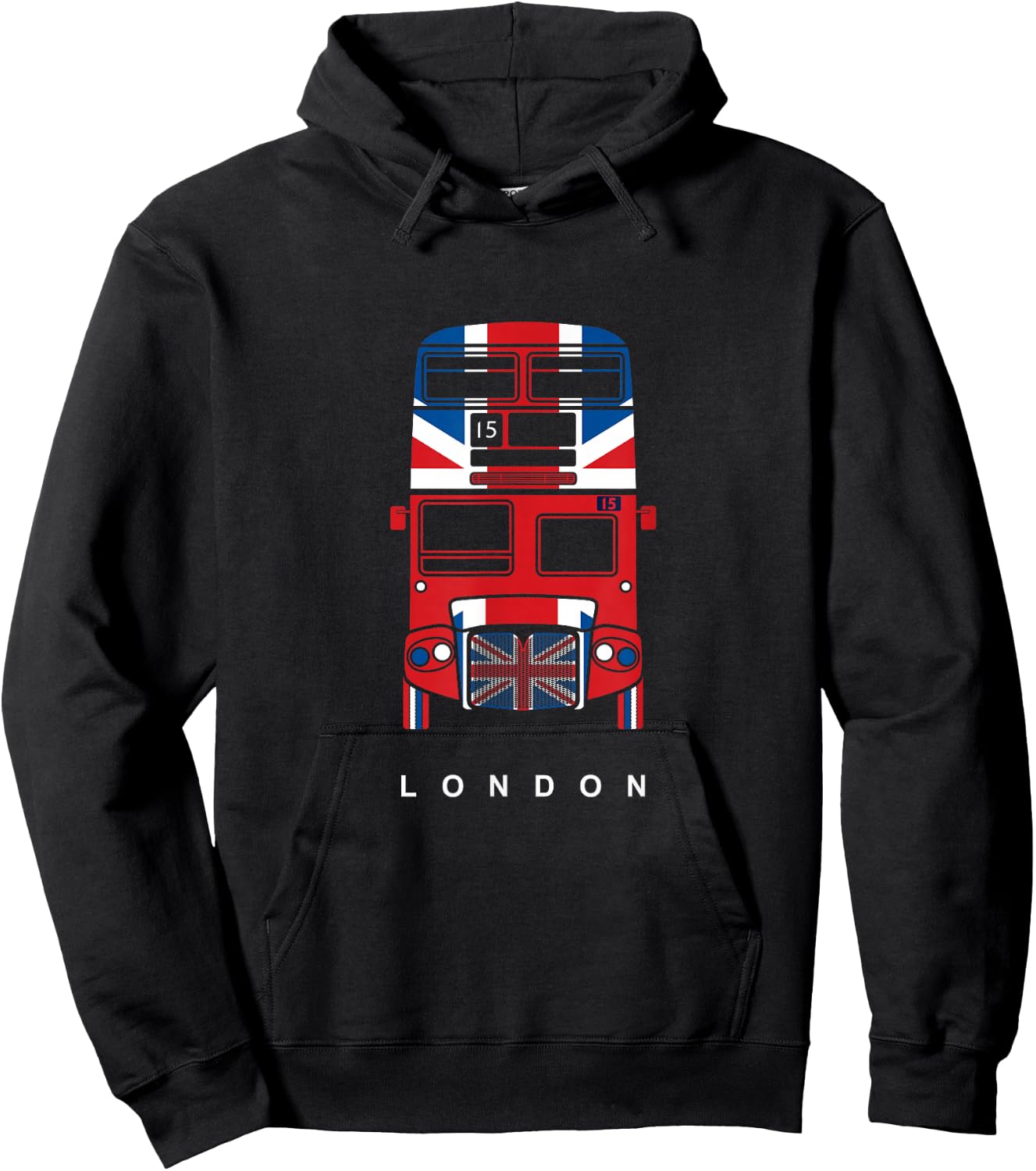 Famous London Double Decker Red Bus With UK Flag Pattern Hoodie - Hoodie | Black
