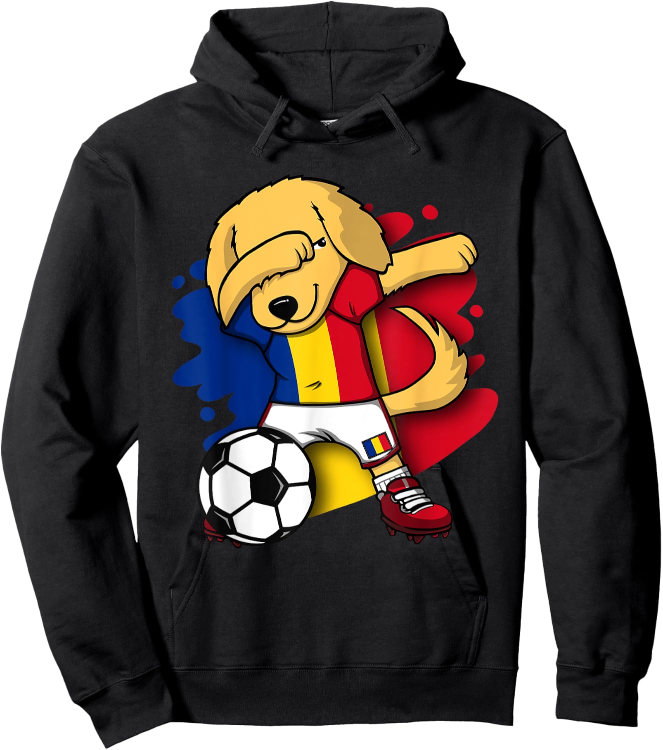 Dabbing Golden Retriever Romania Soccer Fans Jersey Football Hoodie - Hoodie | Black
